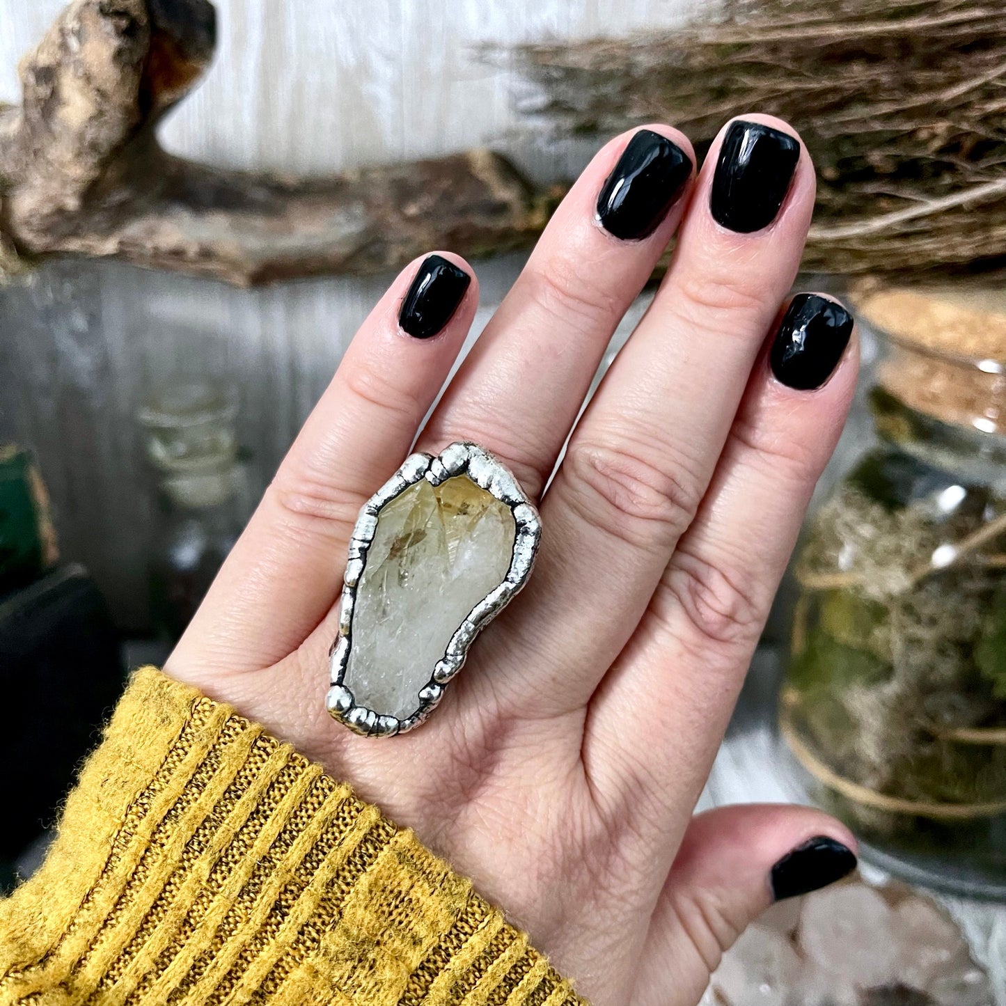 Size 8 Raw Citrine Crystal Point Ring Set in Fine Silver / Foxlark Collection - One of a Kind