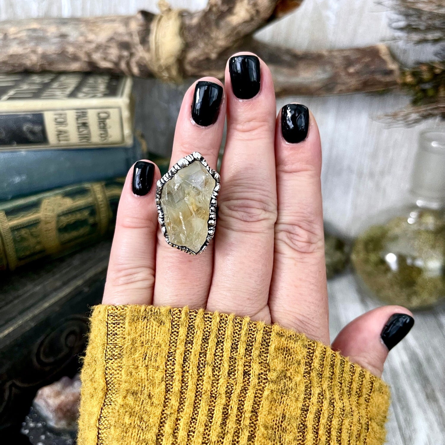 Size 6 Raw Citrine Crystal Point Ring Set in Fine Silver / Foxlark Collection - One of a Kind