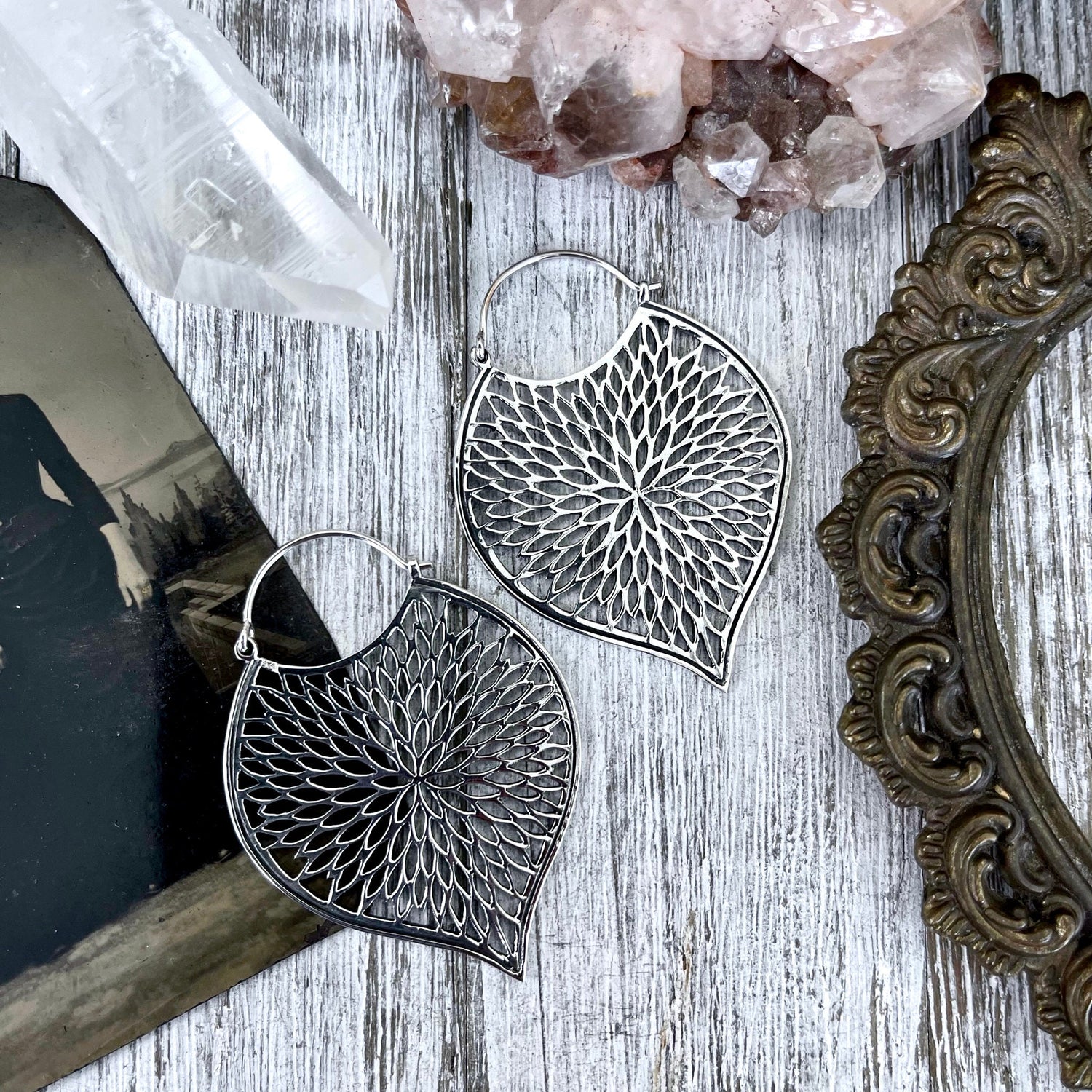 Large Sterling Silver Petal Cutout Earrings