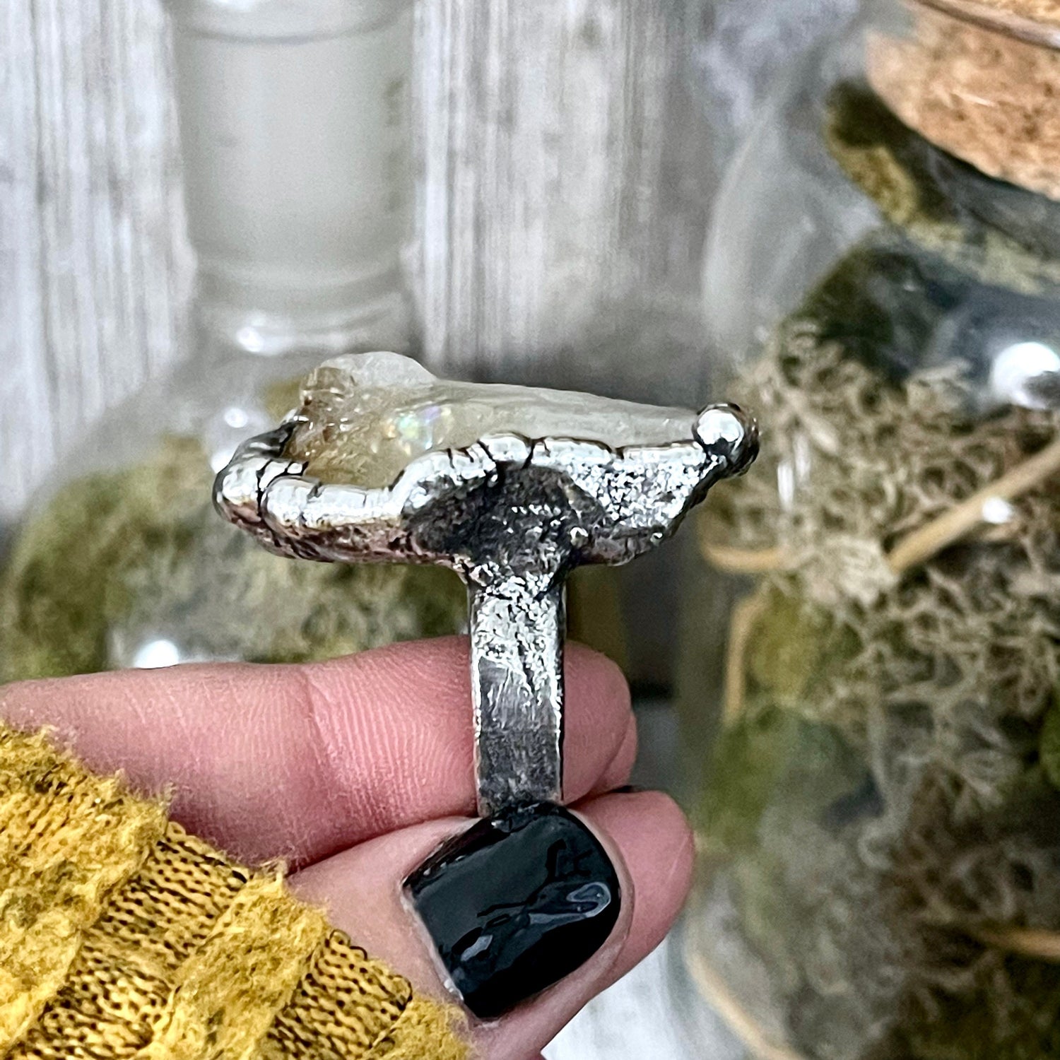 Size 8 Raw Citrine Crystal Point Ring Set in Fine Silver / Foxlark Collection - One of a Kind