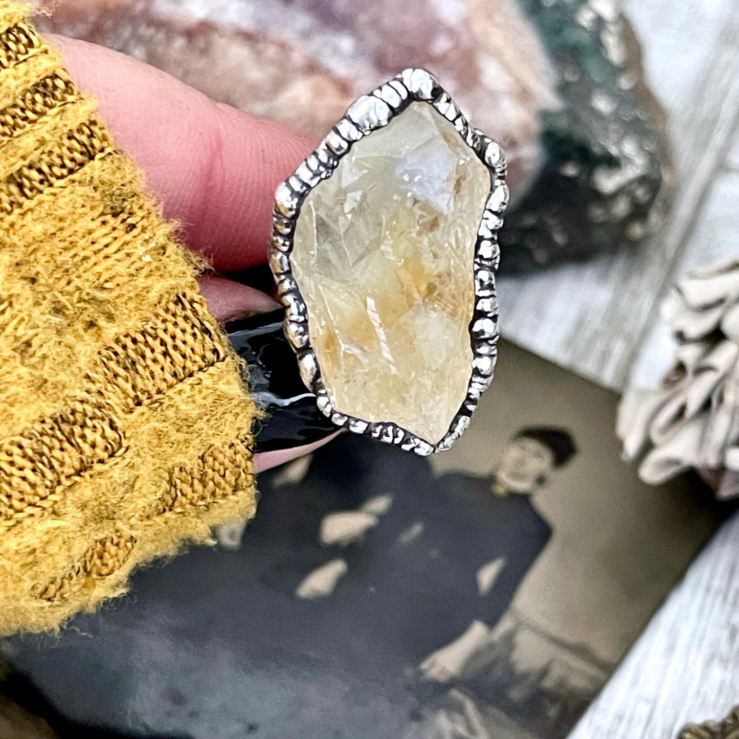 Size 6 Raw Citrine Crystal Point Ring Set in Fine Silver / Foxlark Collection - One of a Kind