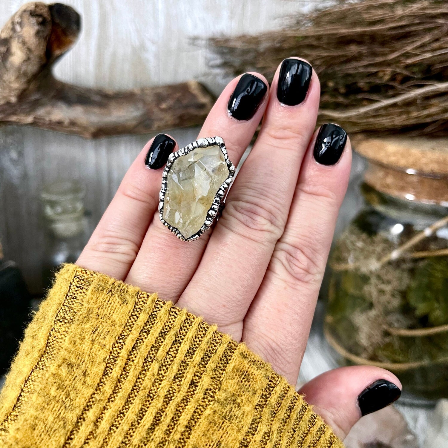 Size 6 Raw Citrine Crystal Point Ring Set in Fine Silver / Foxlark Collection - One of a Kind