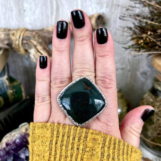 Big Size 8 Natural Bloodstone Statement Ring In Fine Silver / Foxlark Collection - One of a Kind