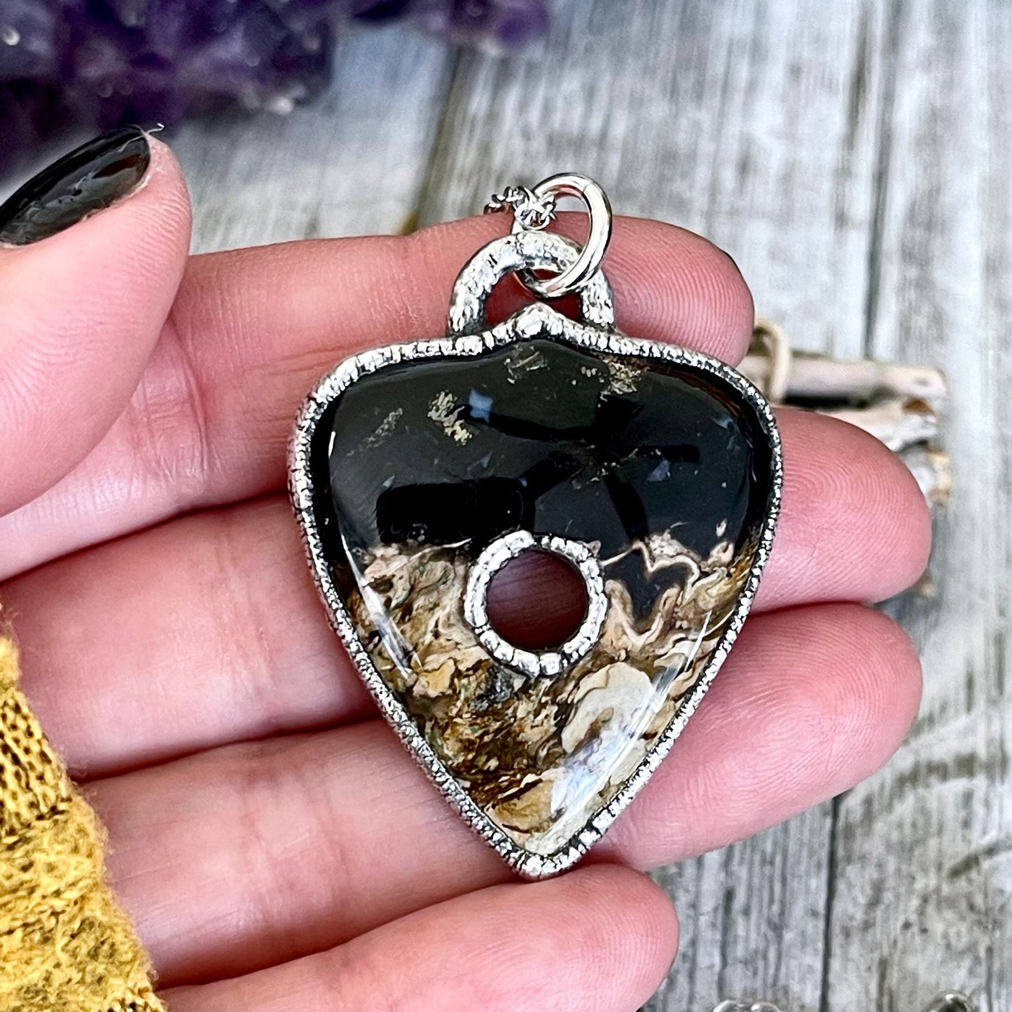Bohemian Fashion, Bohemian Jewelry, Crystal Jewelry, Crystal Necklace, Crystal Necklaces, Crystal pendant, Etsy ID: 1319012057, Fossilized Palm Root, FOXLARK- NECKLACES, Goth Jewelry, Healing Crystal, Jewelry, Jewelry For Woman, Necklaces, Ouija Planchett