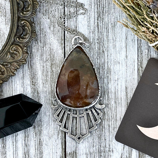 Moss & Moon Collection - Fancy Moss Agate Statement Necklace set in Fine Silver / One of a Kind - by Foxlark - Foxlark Crystal Jewelry