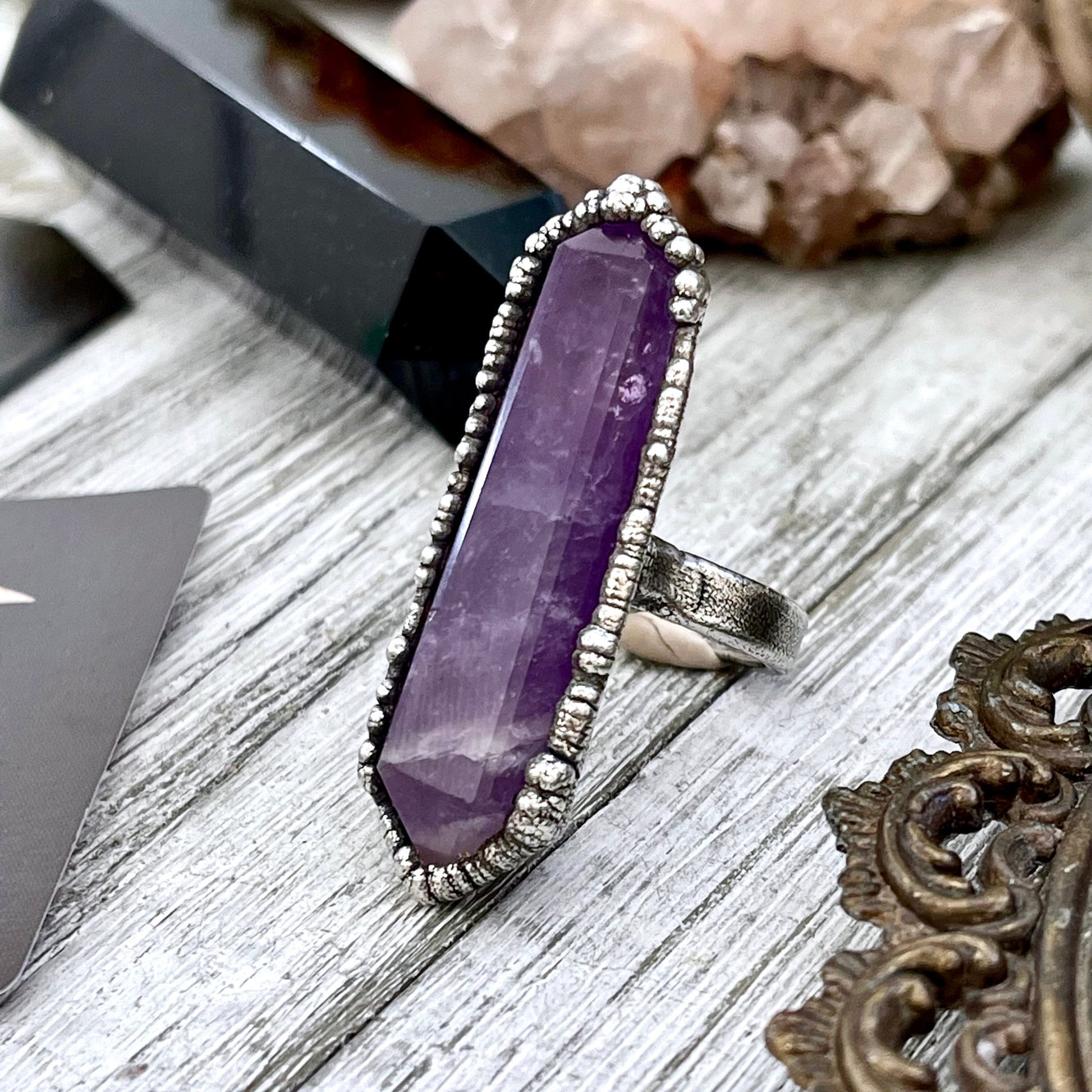 Purple Amethyst Crystal Point Ring Set in Fine Silver Size 5 6 7 8 9 10 / Foxlark Collection One of a Kind - Foxlark Crystal Jewelry