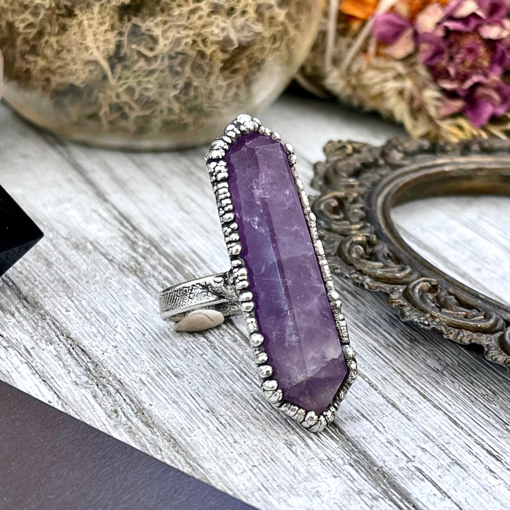 Purple Amethyst Crystal Point Ring Set in Fine Silver Size 5 6 7 8 9 10 / Foxlark Collection One of a Kind - Foxlark Crystal Jewelry