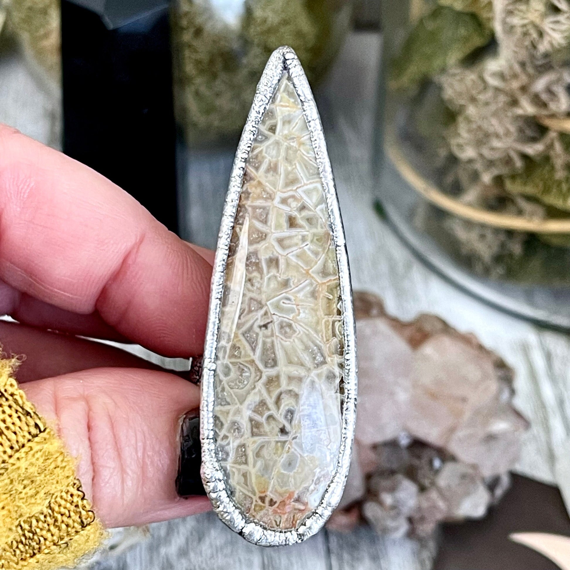 Size 8 Fossilized Coral Silver Statement Ring / Foxlark Collection - One of a Kind - Foxlark Crystal Jewelry