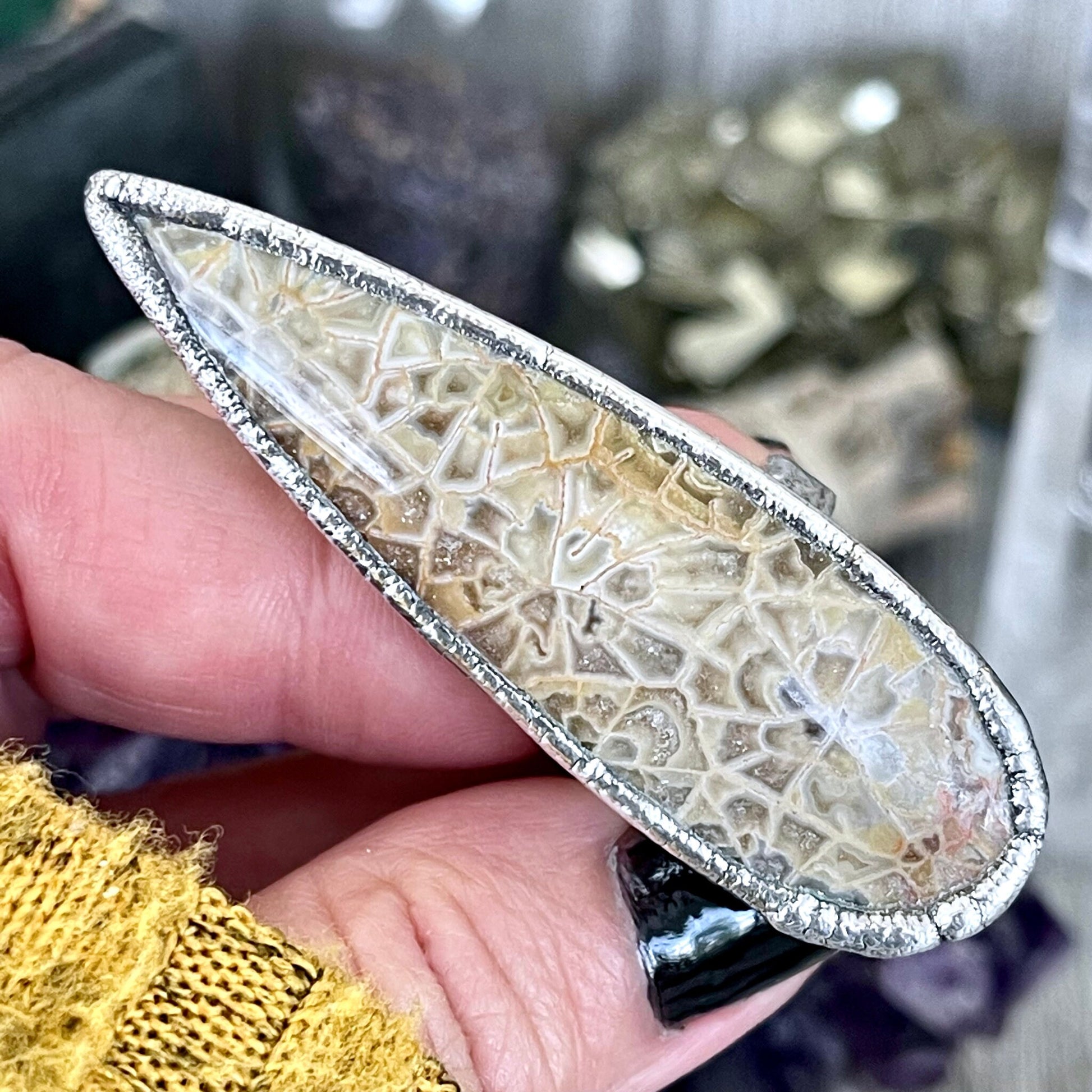 Size 8 Fossilized Coral Silver Statement Ring / Foxlark Collection - One of a Kind - Foxlark Crystal Jewelry