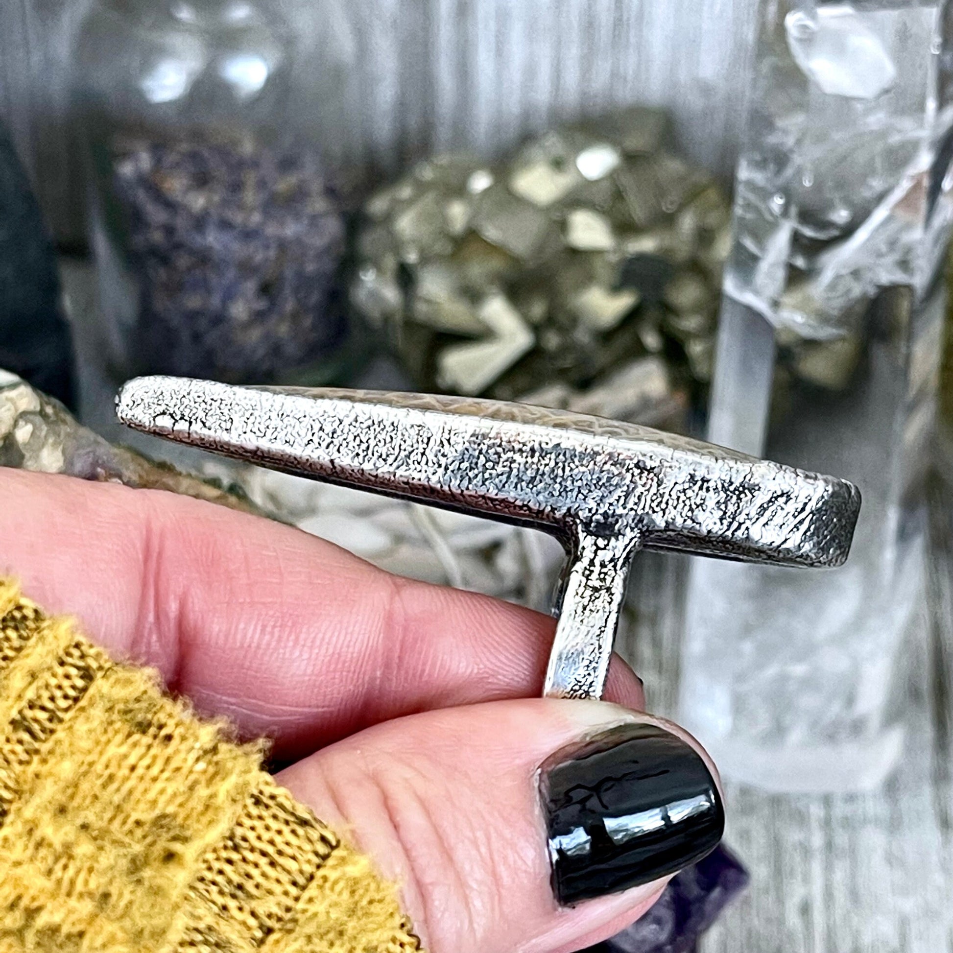 Size 8 Fossilized Coral Silver Statement Ring / Foxlark Collection - One of a Kind - Foxlark Crystal Jewelry