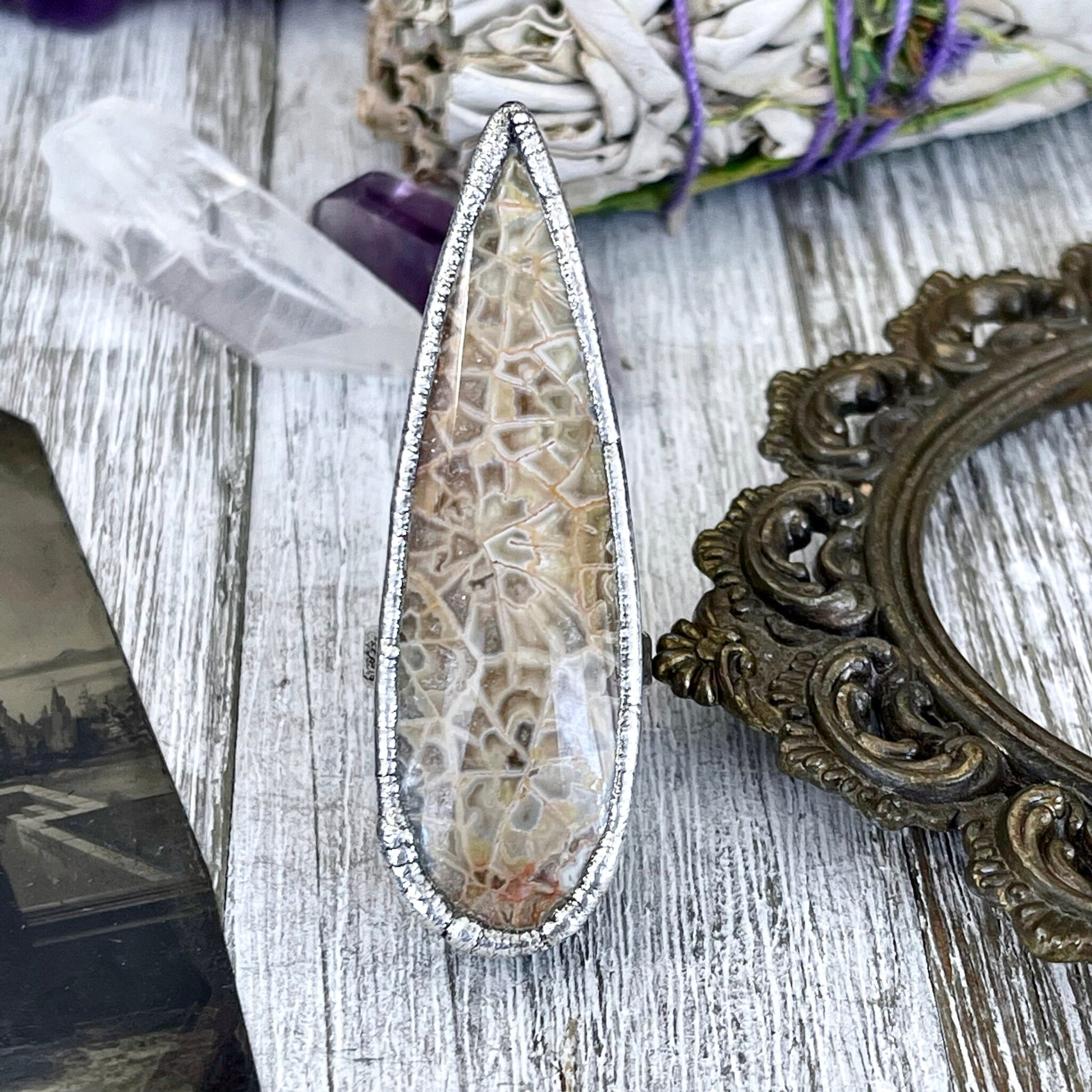 Size 8 Fossilized Coral Silver Statement Ring / Foxlark Collection - One of a Kind - Foxlark Crystal Jewelry