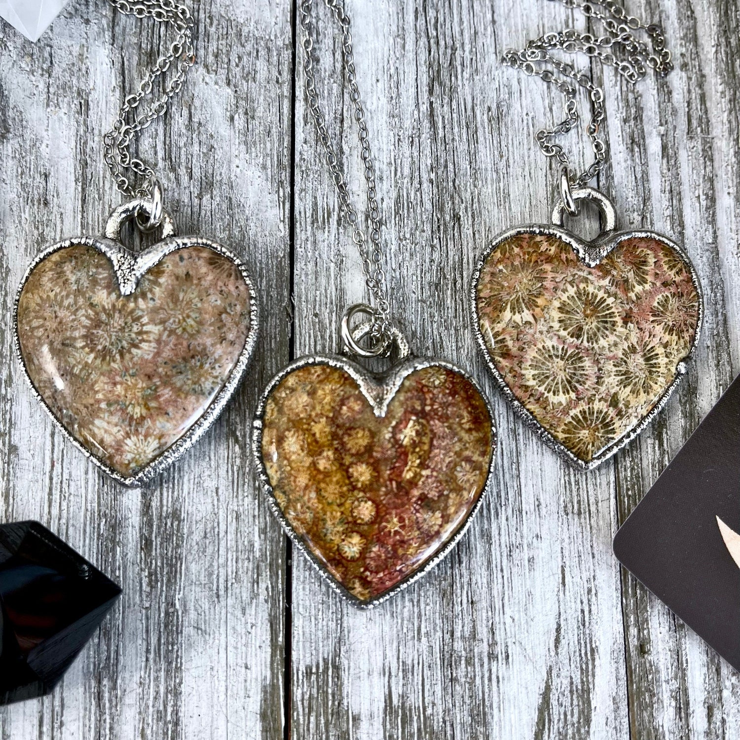 Big Fossilized Coral Heart Necklace in Fine Silver / Foxlark Collection - One of a Kind