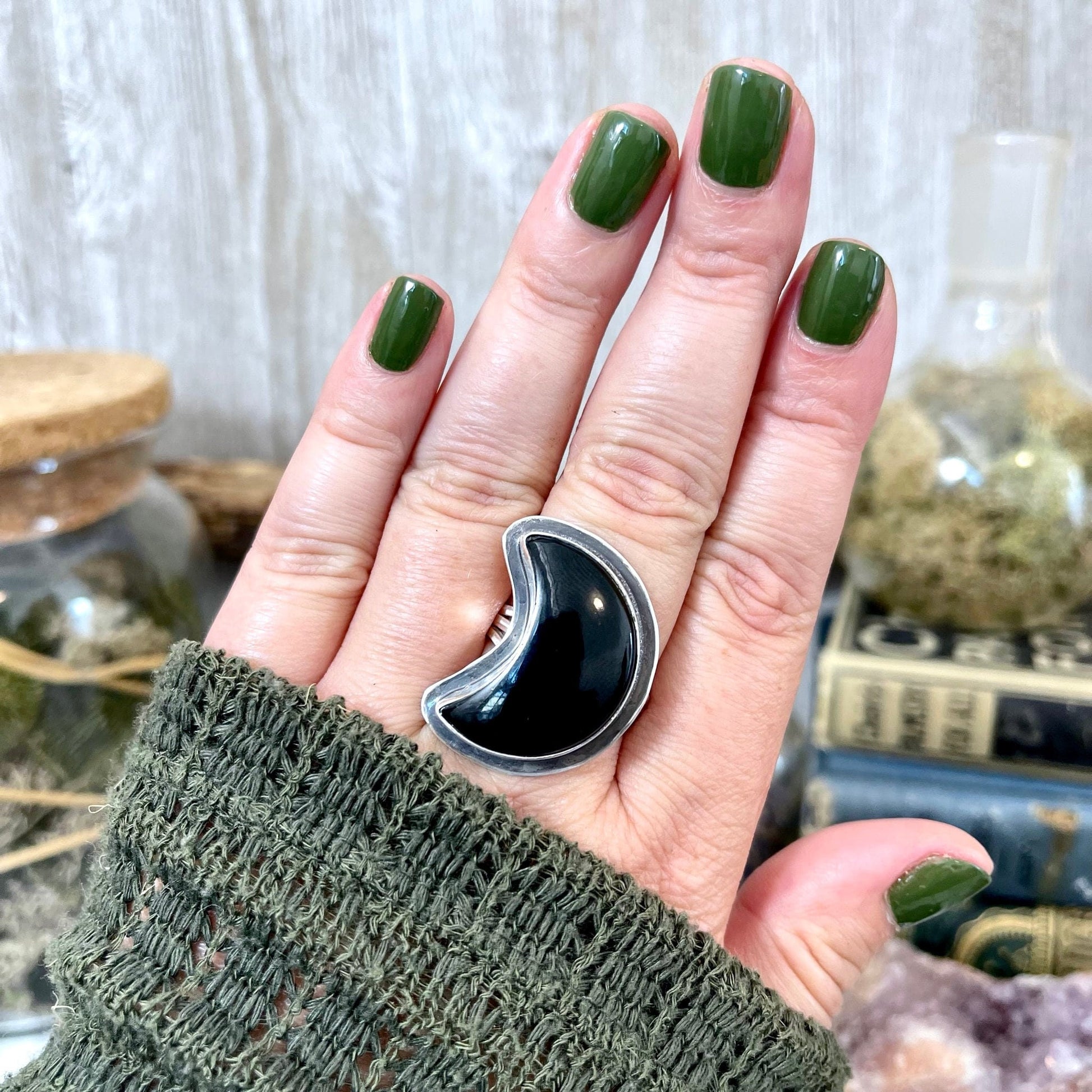 Black Stone Ring, Bohemian Jewelry, Bohemian Ring, Boho Jewelry, Boho Ring, Crescent Moon, Crystal Ring, Etsy Id 1137656628, Foxlark Alchemy, Foxlark- Rings, Gypsy Ring, Jewelry, Rings, Statement Rings, Wholesale