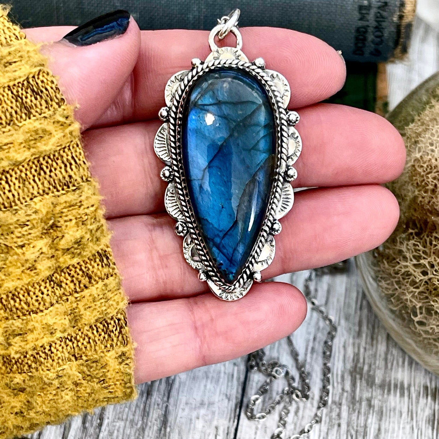 Blue Labradorite Crystal Teardrop Necklace in Sterling Silver -Designed by FOXLARK Collection