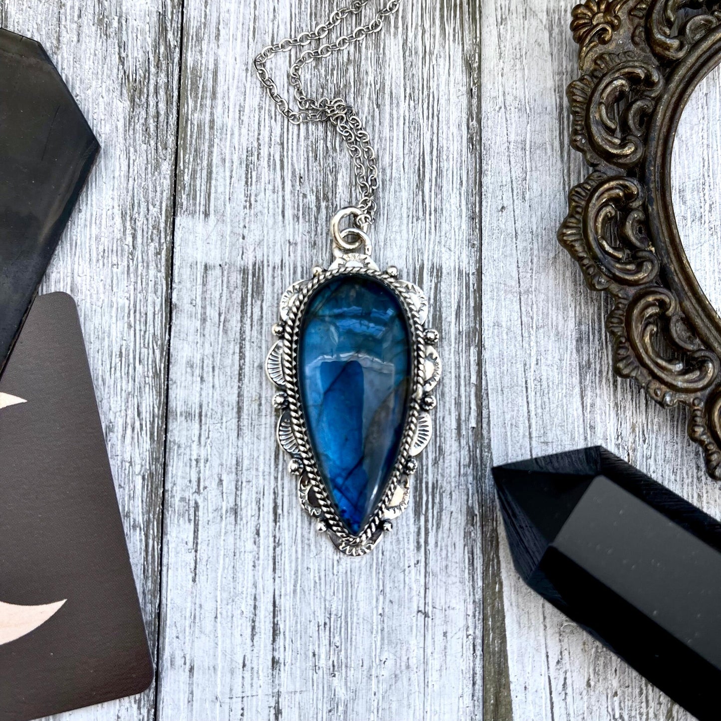 Blue Labradorite Crystal Teardrop Necklace in Sterling Silver -Designed by FOXLARK Collection