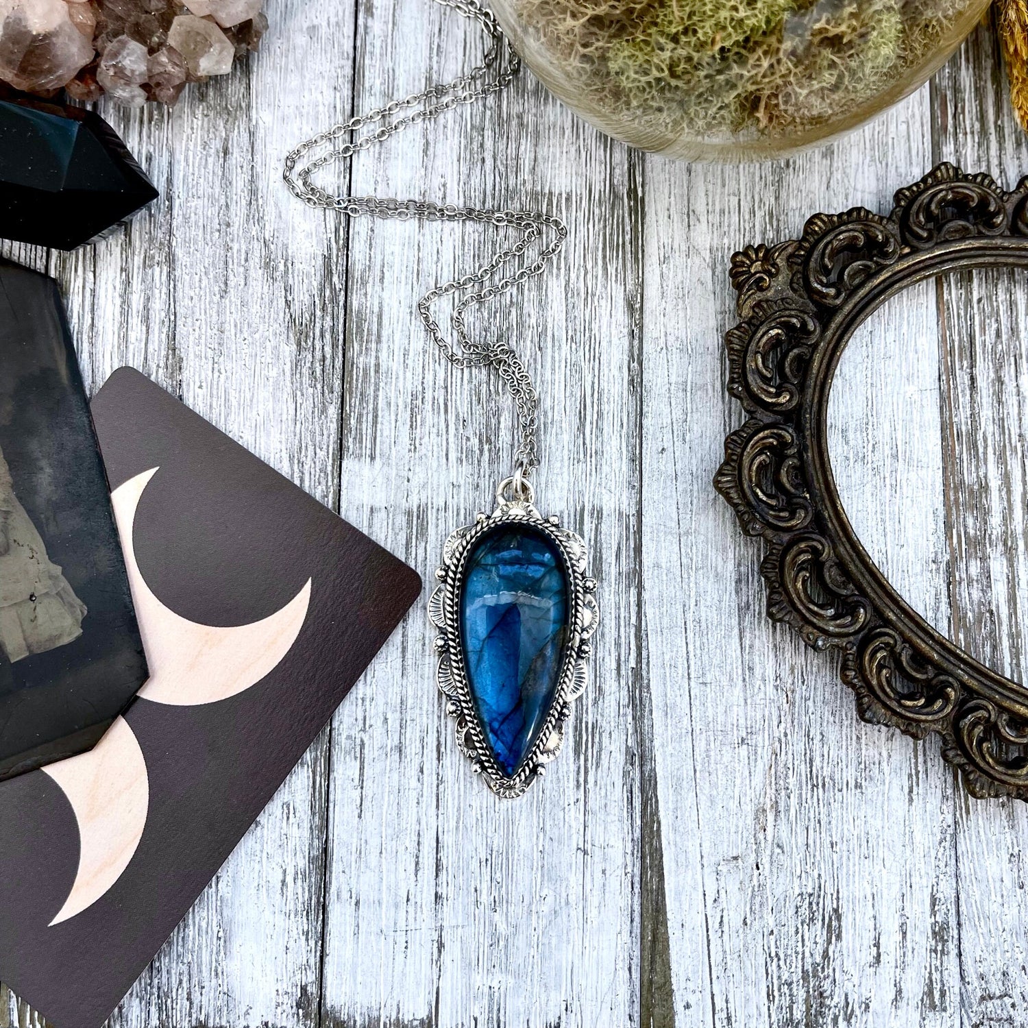 Blue Labradorite Crystal Teardrop Necklace in Sterling Silver -Designed by FOXLARK Collection