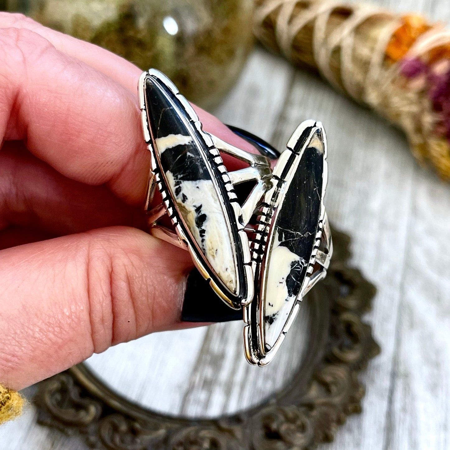 Size 6 7 8 9 10 11 Stunning White Buffalo Statement Ring Set in Sterling Silver / Curated by FOXLARK Collection