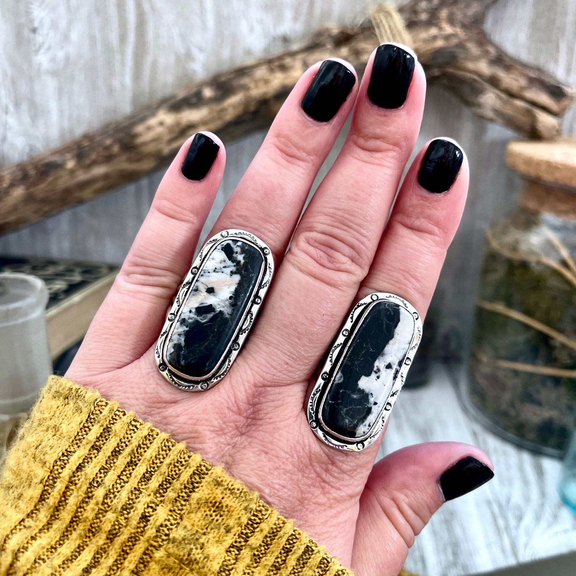 Size 10 Stunning White Buffalo Statement Ring Set in Sterling Silver / Curated by FOXLARK Collection - Foxlark Crystal Jewelry