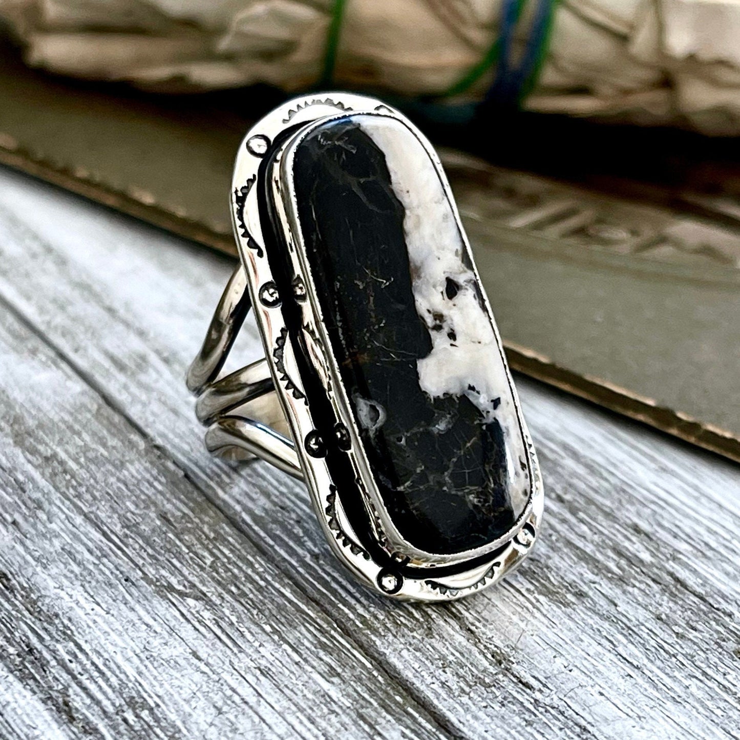 Size 10 Stunning White Buffalo Statement Ring Set in Sterling Silver / Curated by FOXLARK Collection - Foxlark Crystal Jewelry