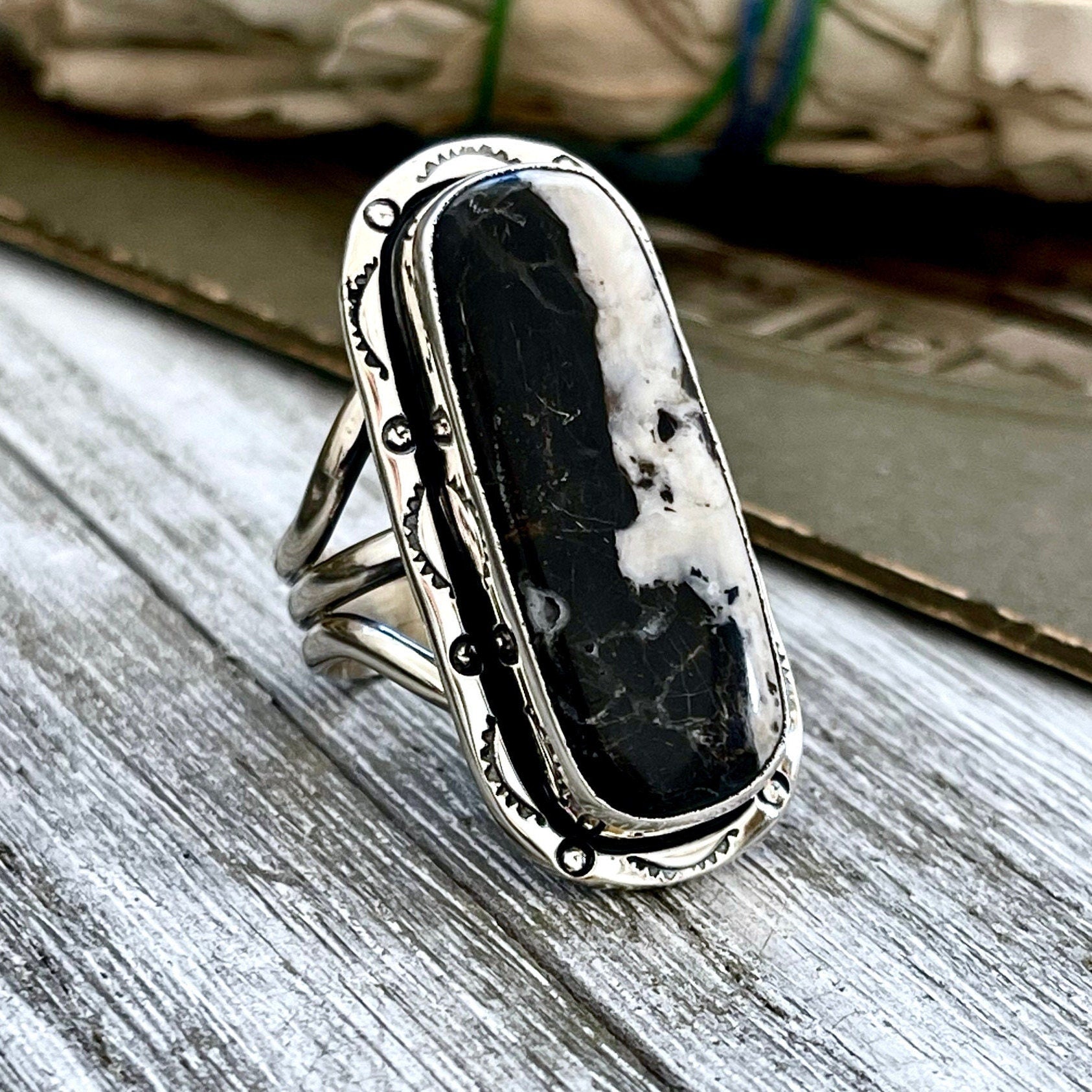Size 10 Stunning White Buffalo Statement Ring Set in Sterling Silver / Curated by FOXLARK Collection - Foxlark Crystal Jewelry