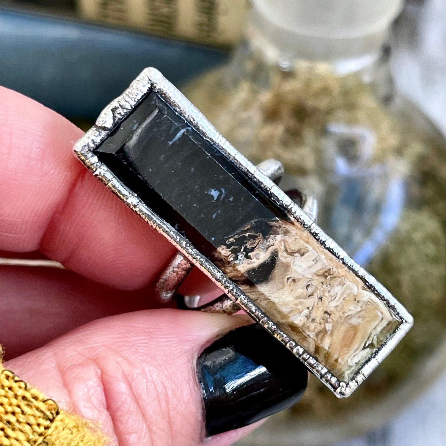 Unique Size 9 Large Fossilized Palm Root Statement Ring in Fine Silver / Foxlark Collection - One of a Kind