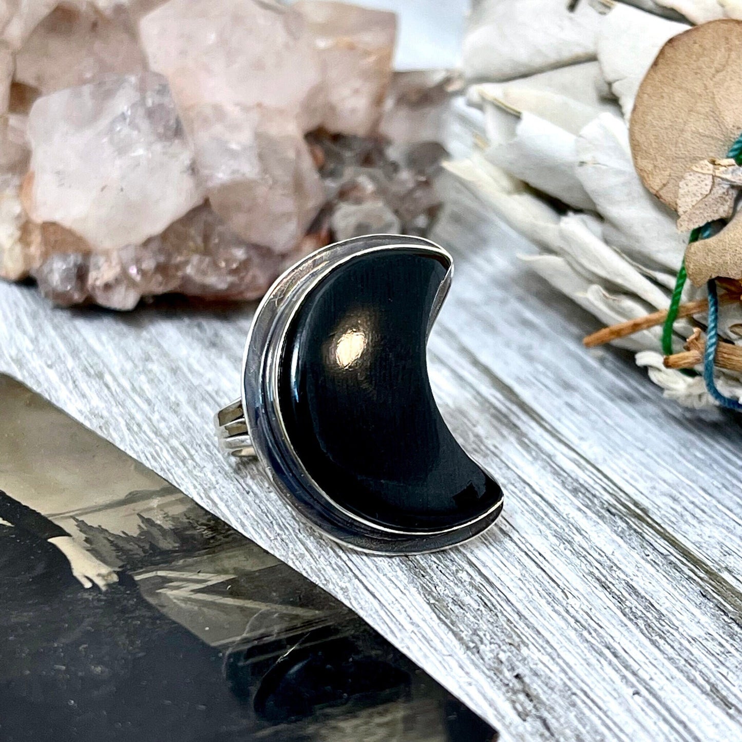 Black Stone Ring, Bohemian Jewelry, Bohemian Ring, Boho Jewelry, Boho Ring, Crescent Moon, Crystal Ring, Etsy Id 1137656628, Foxlark Alchemy, Foxlark- Rings, Gypsy Ring, Jewelry, Rings, Statement Rings, Wholesale