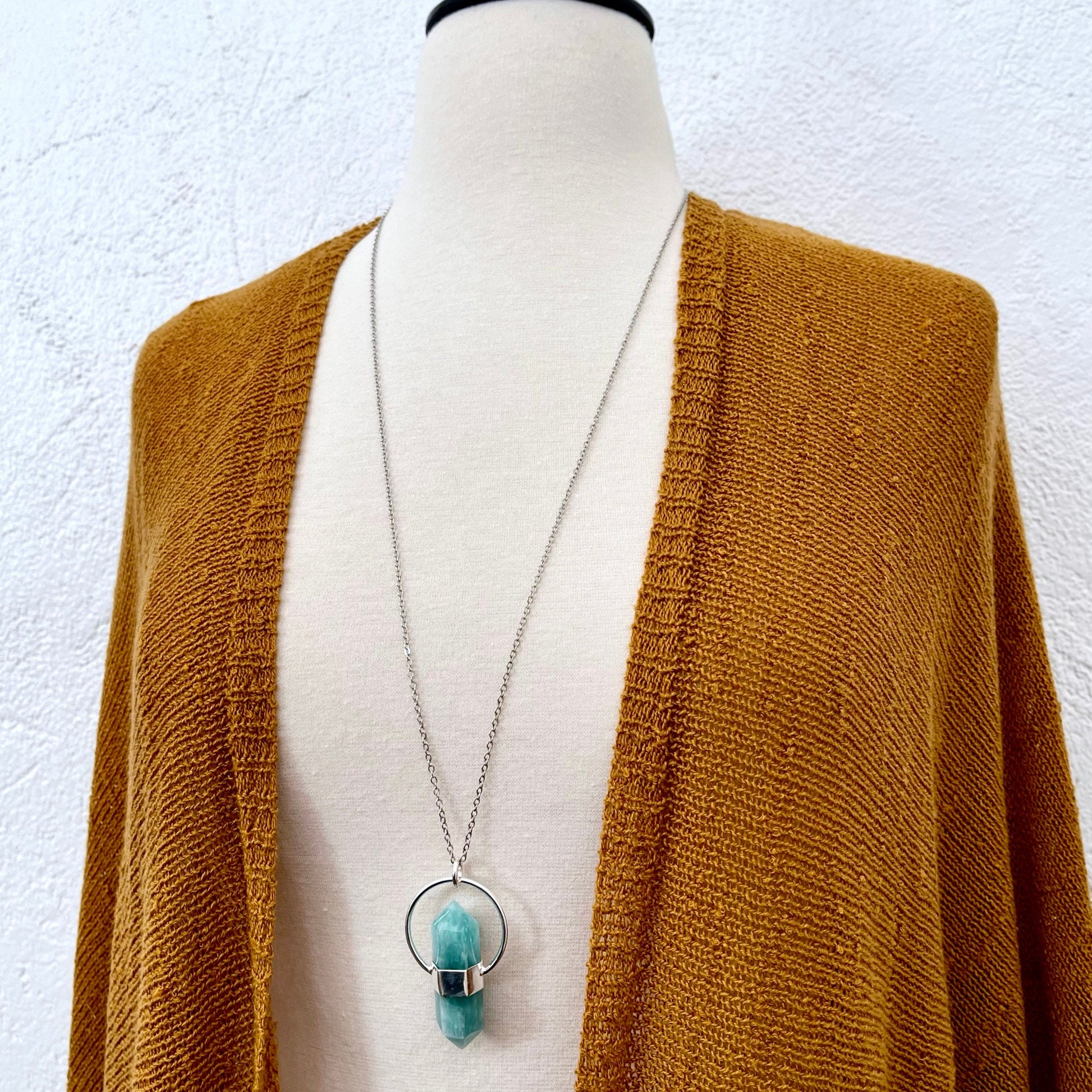 Blue Amazonite Crystal Point Necklace in Sterling Silver -Designed by FOXLARK Collection - Foxlark Crystal Jewelry