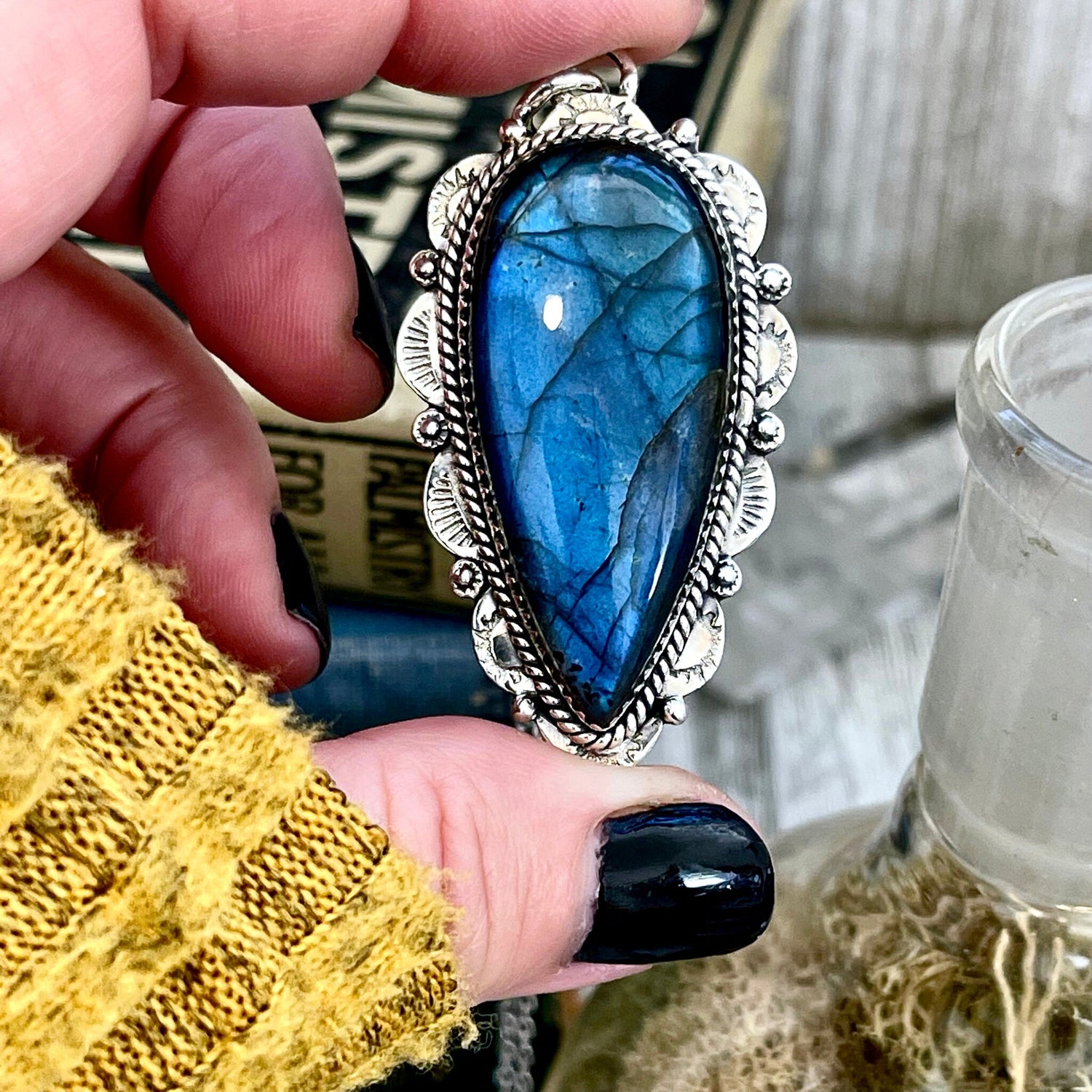 Blue Labradorite Crystal Teardrop Necklace in Sterling Silver -Designed by FOXLARK Collection
