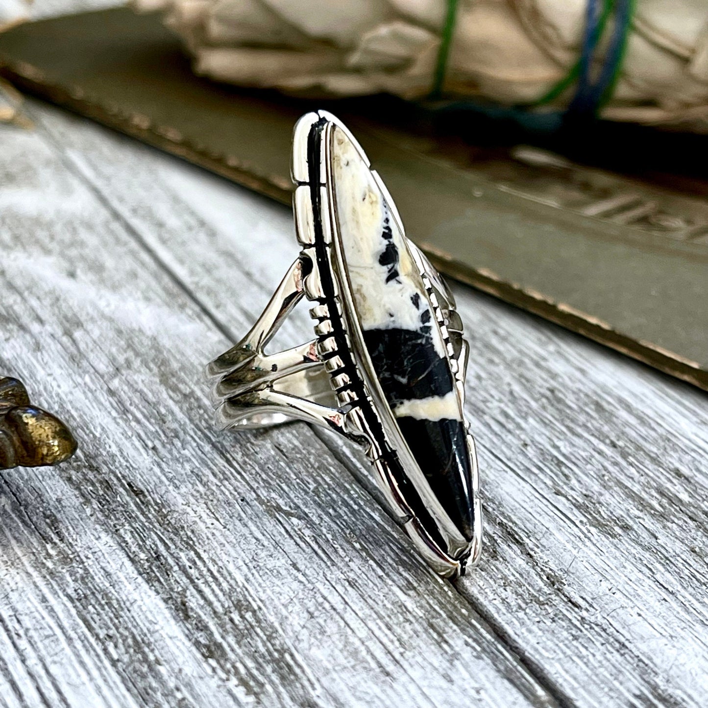 Size 6 7 8 9 10 11 Stunning White Buffalo Statement Ring Set in Sterling Silver / Curated by FOXLARK Collection