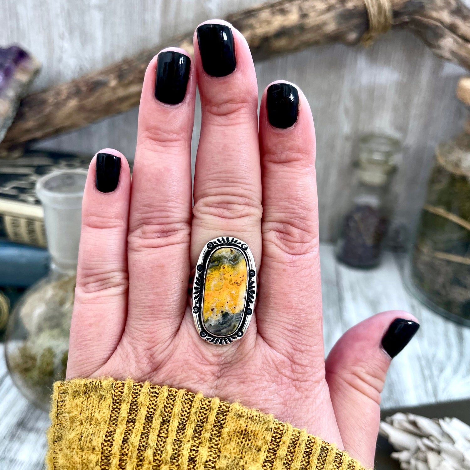 Size 8 9 10  Bumblebee Jasper Statement Ring Set in Sterling Silver  / Curated by FOXLARK Collection