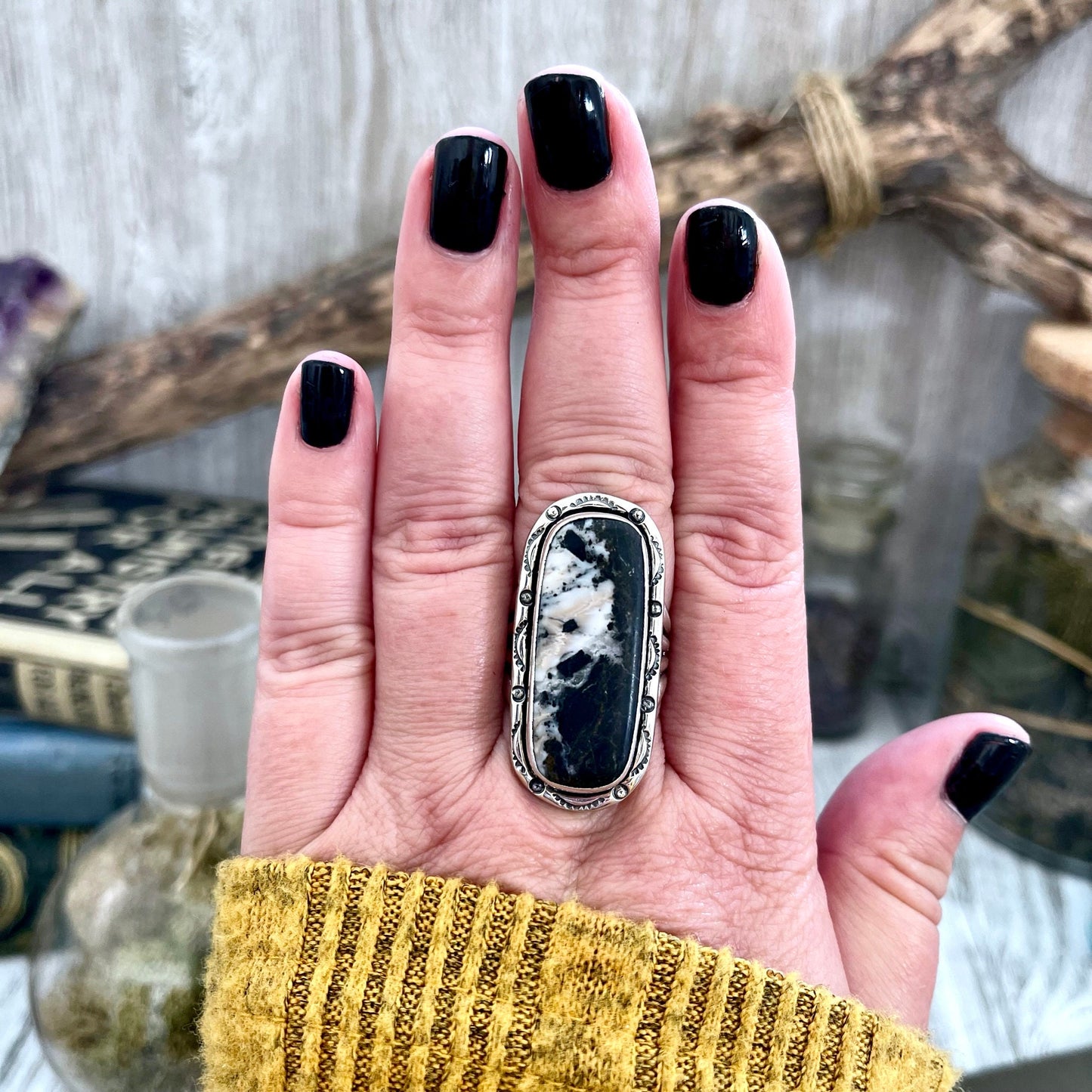 Size 10 Stunning White Buffalo Statement Ring Set in Sterling Silver / Curated by FOXLARK Collection - Foxlark Crystal Jewelry