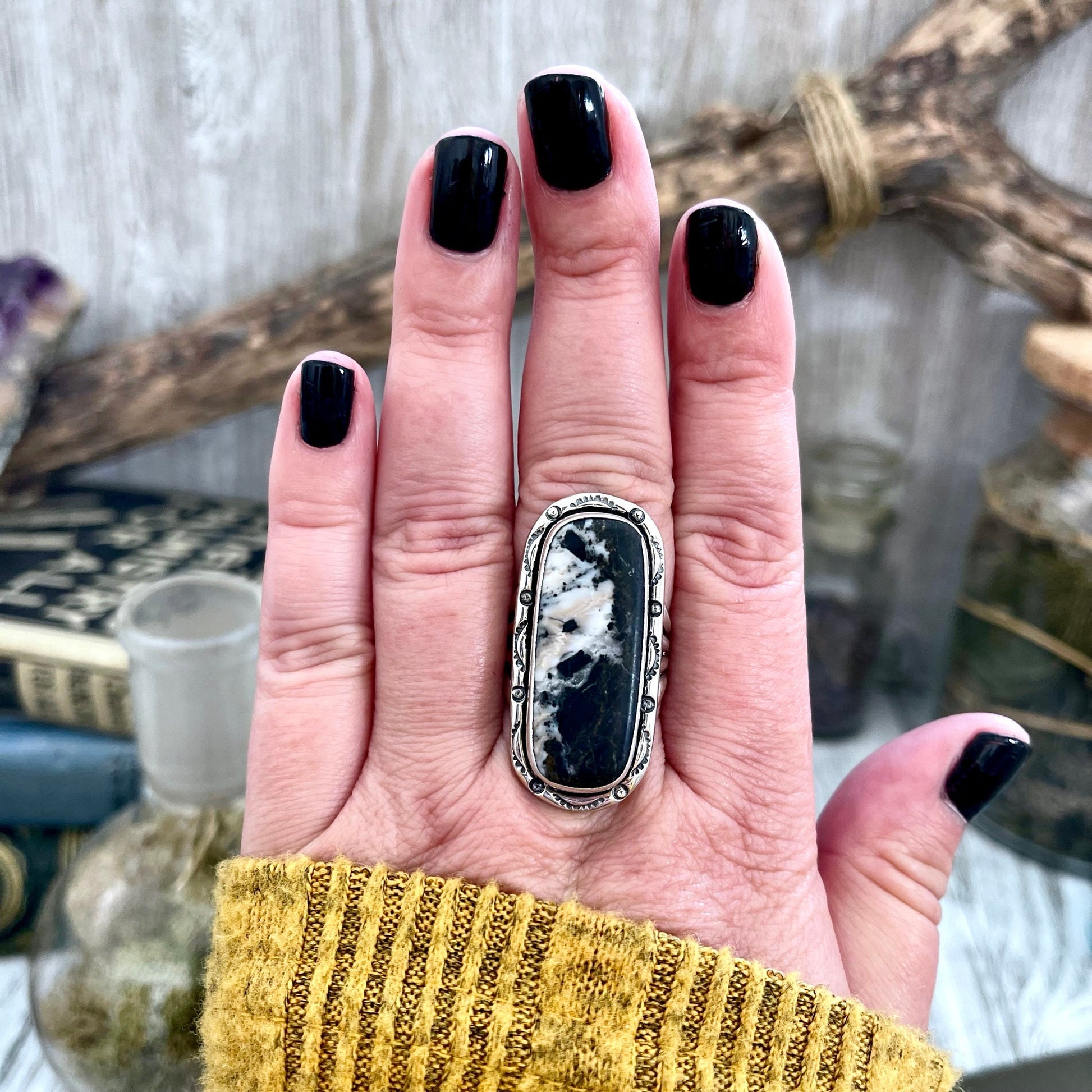 Size 10 Stunning White Buffalo Statement Ring Set in Sterling Silver / Curated by FOXLARK Collection - Foxlark Crystal Jewelry