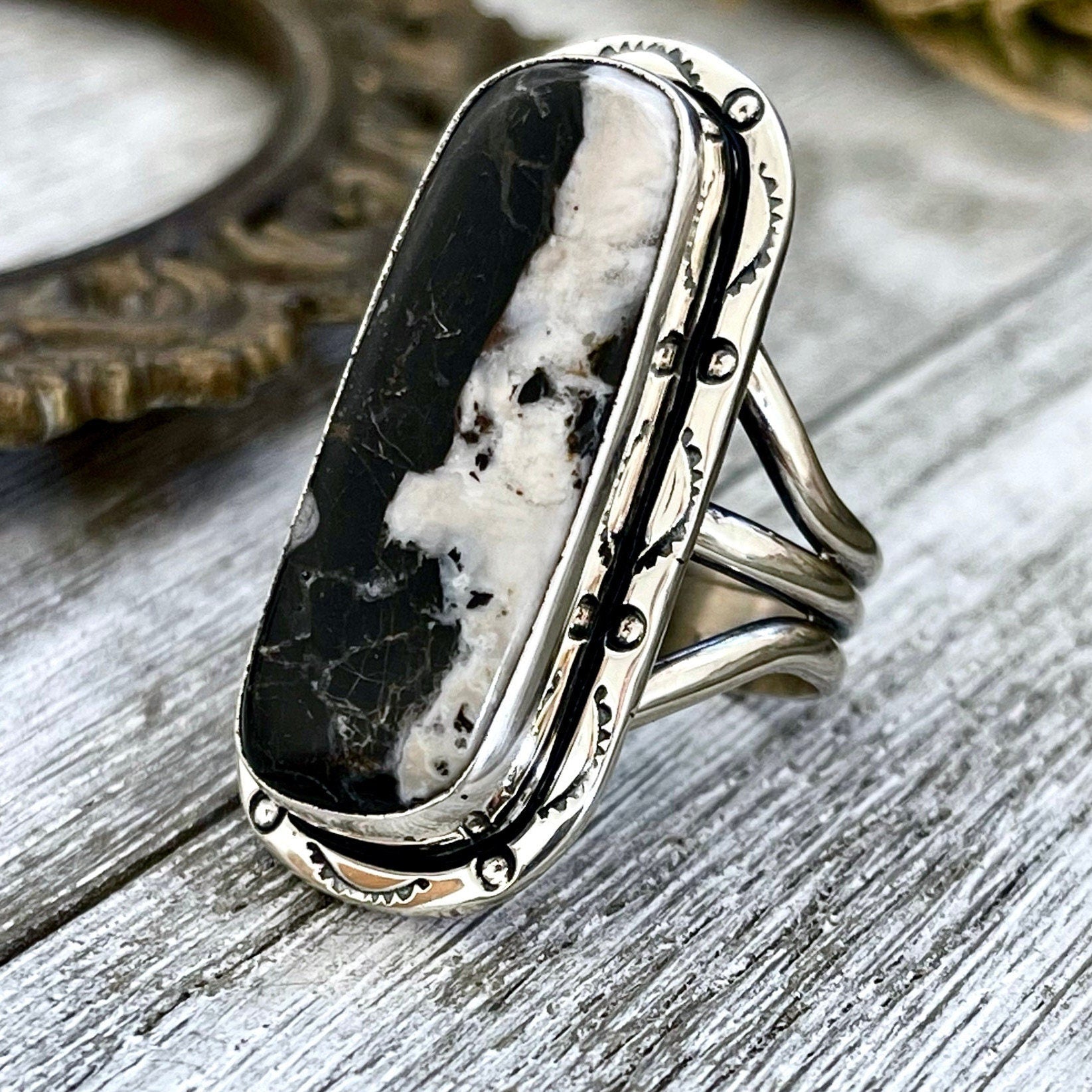 Size 10 Stunning White Buffalo Statement Ring Set in Sterling Silver / Curated by FOXLARK Collection - Foxlark Crystal Jewelry
