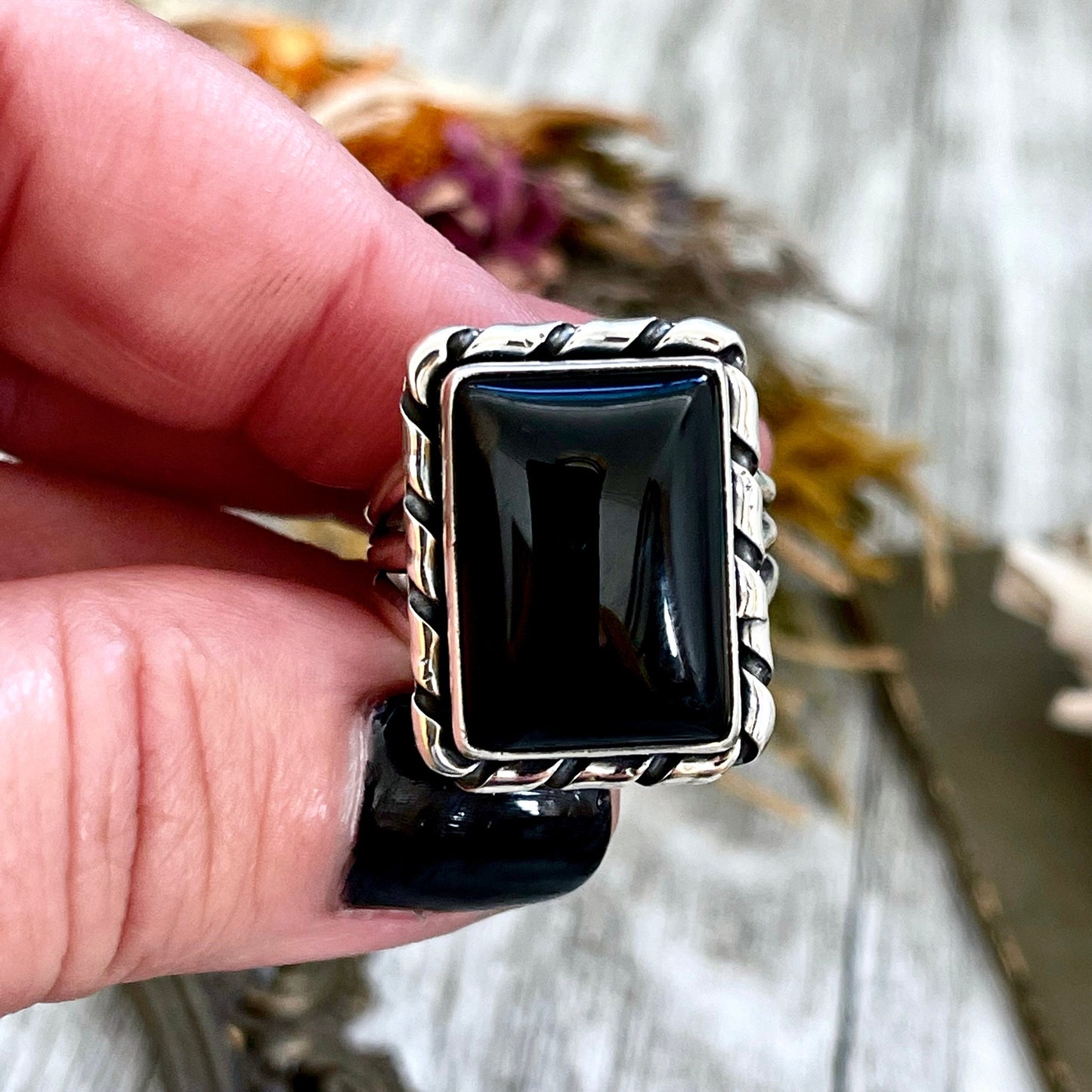 Size 8 or 10 Black Onyx Statement Ring Set in Sterling Silver / Curated by FOXLARK Collection