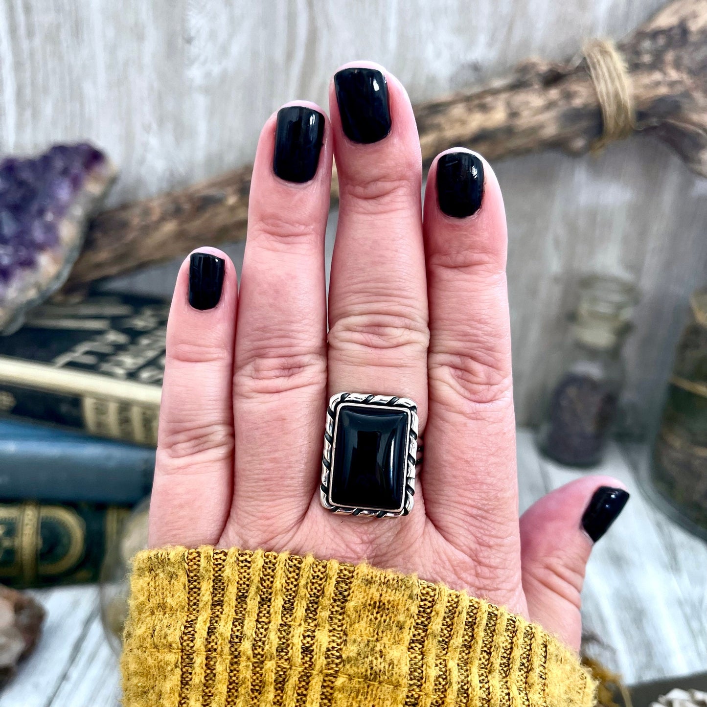Size 8 or 10 Black Onyx Statement Ring Set in Sterling Silver / Curated by FOXLARK Collection