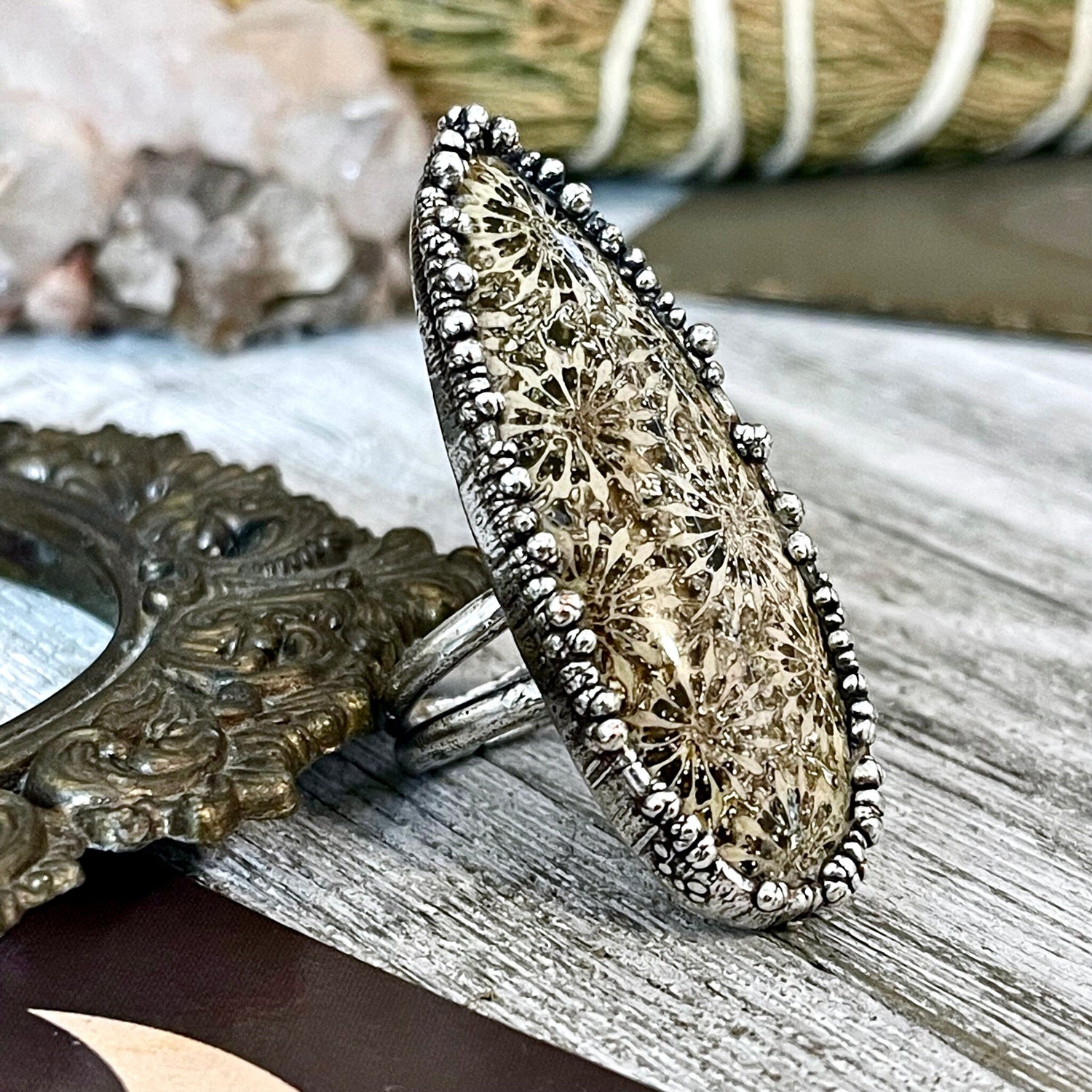 Size 8.5 Fossilized Coral Silver Statement Ring in Fine Silver / Foxlark Collection - One of a Kind