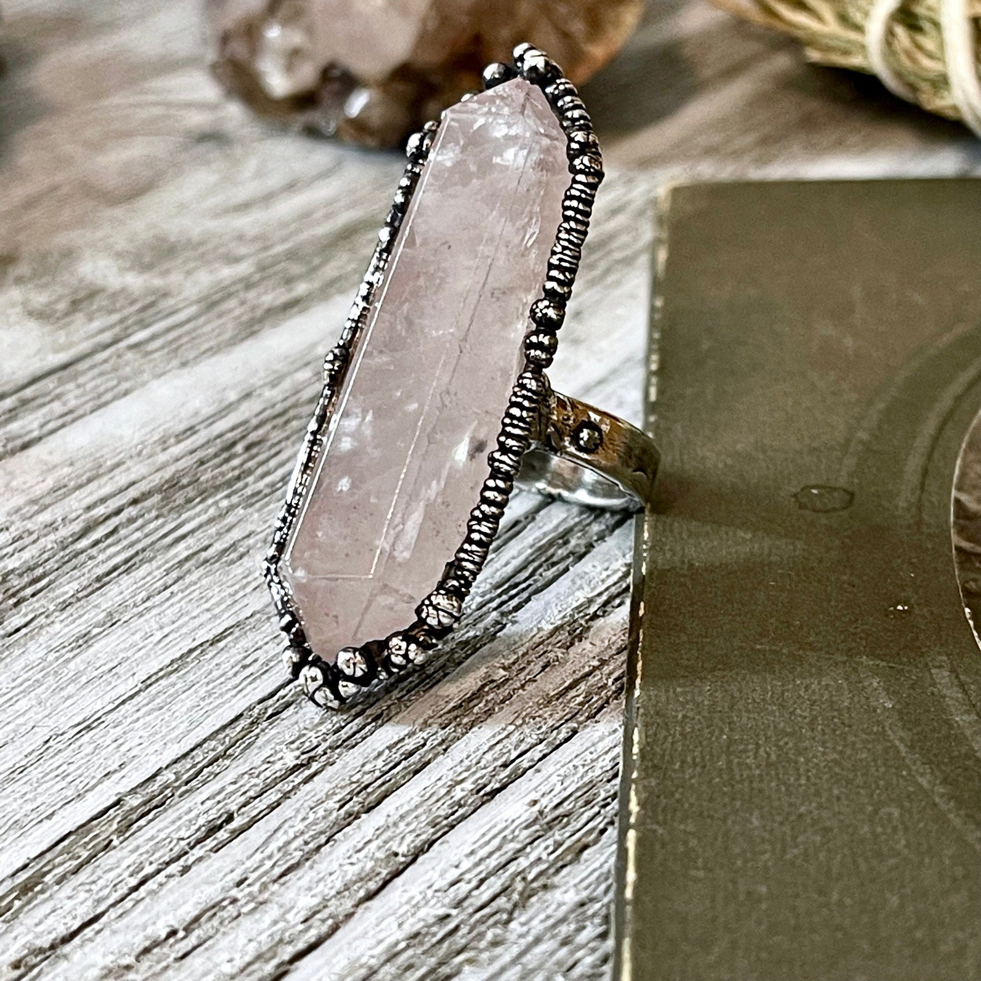 Pink Rose Quartz Crystal Point Ring Set in Fine Silver Size 7 - 8 - 9 / Foxlark Collection - One of a Kind - Foxlark Crystal Jewelry