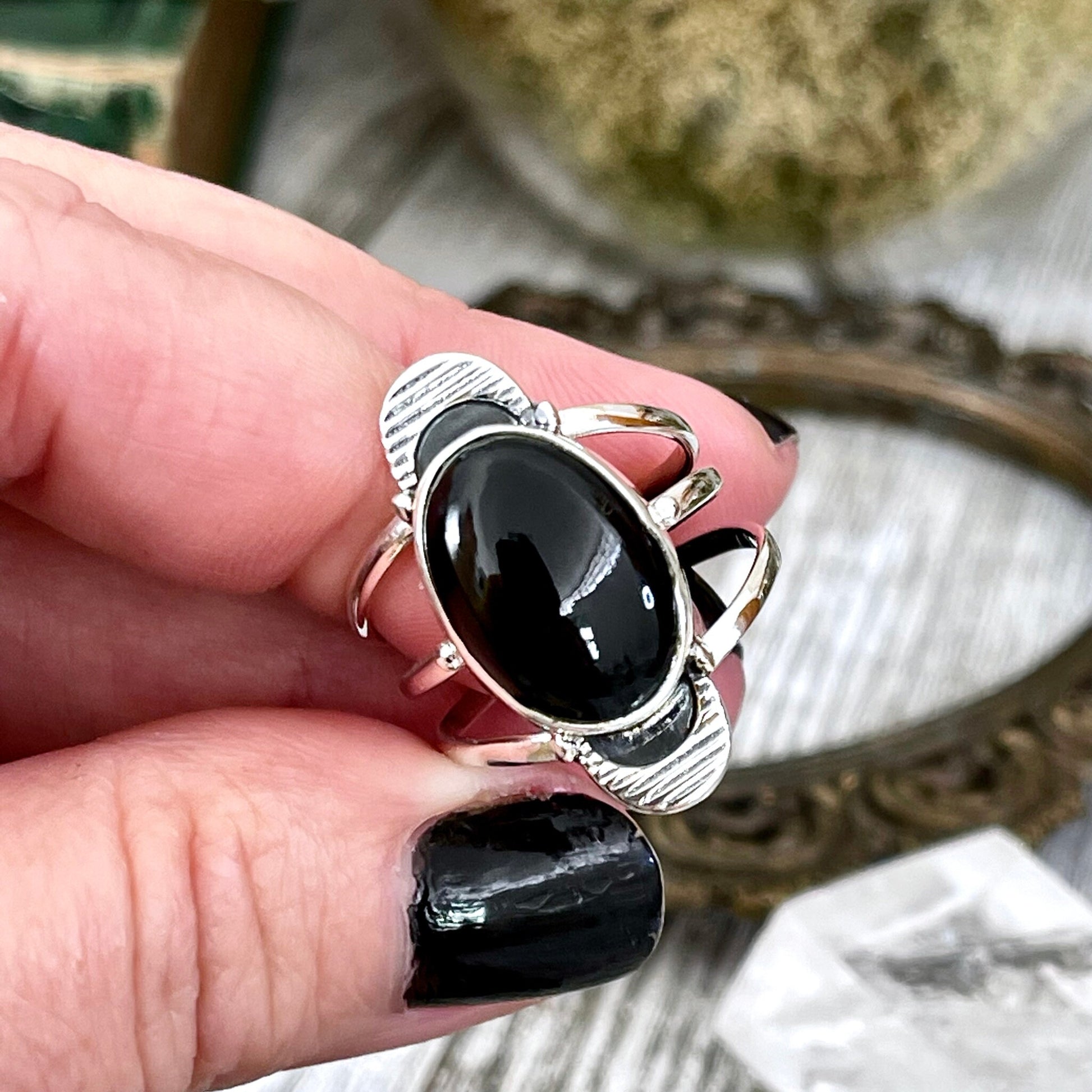 Black Onyx Ring, Black Stone Ring, Bohemian Jewelry, Bohemian Ring, boho jewelry, boho ring, crystal ring, Etsy ID: 1398368019, FOXLARK- RINGS, Gothic Jewelry, gypsy ring, Jewelry, Moon Jewelry, Moon Ring, Rings, Statement Rings, Witch Jewelry, Witchy Jew