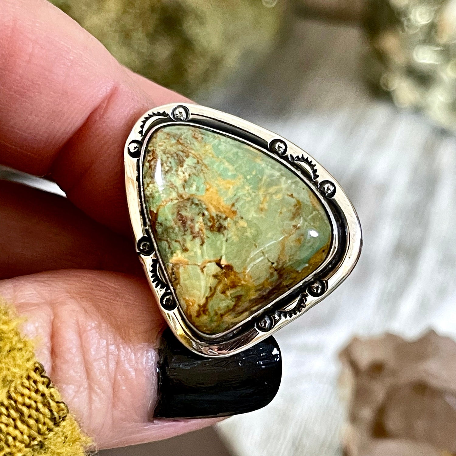 Size 7 Kingman Turquoise Statement Ring Set in Thick Sterling Silver / Curated by FOXLARK Collection
