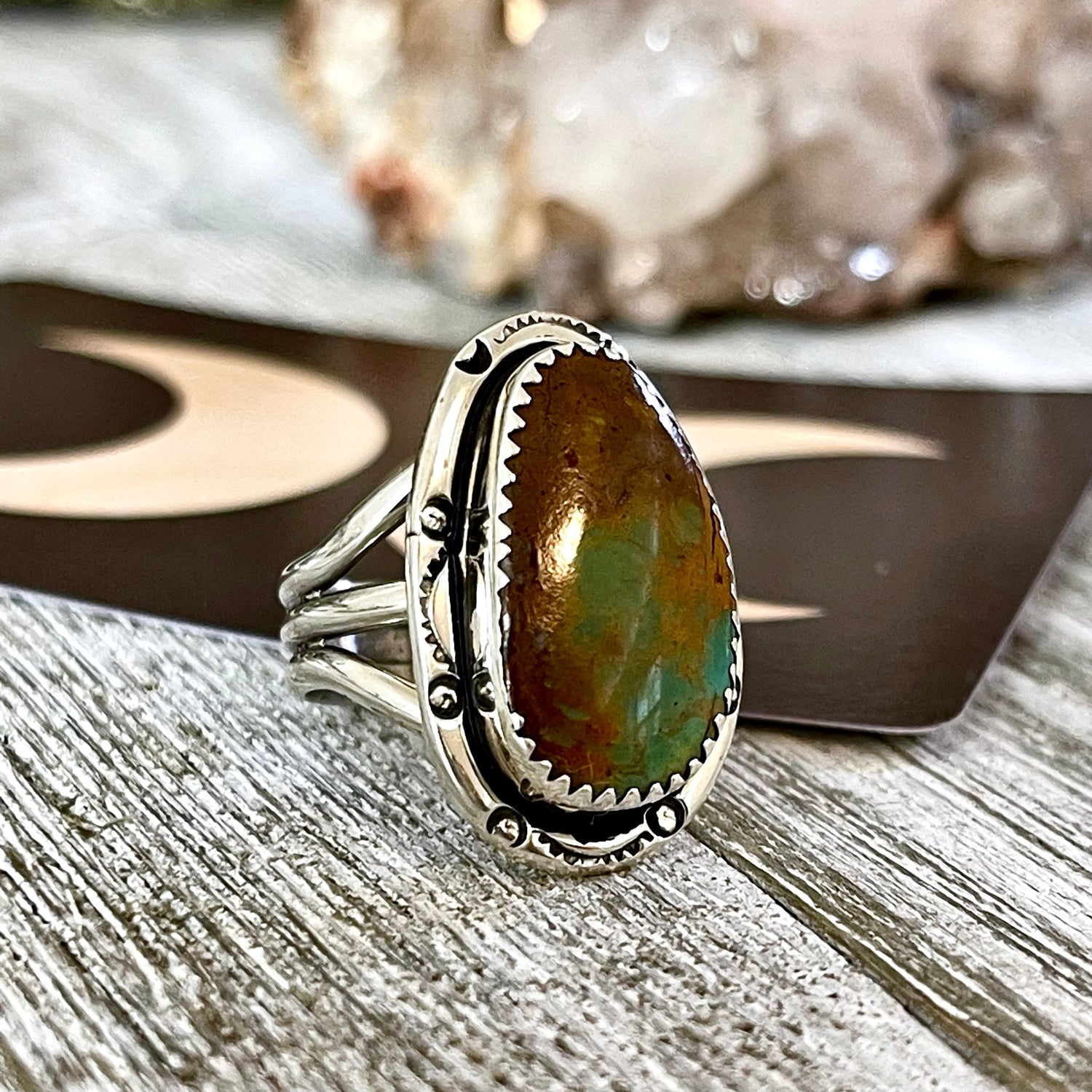 Size 7.5 Kingman Turquoise Statement Ring Set in Thick Sterling Silver / Curated by FOXLARK Collection