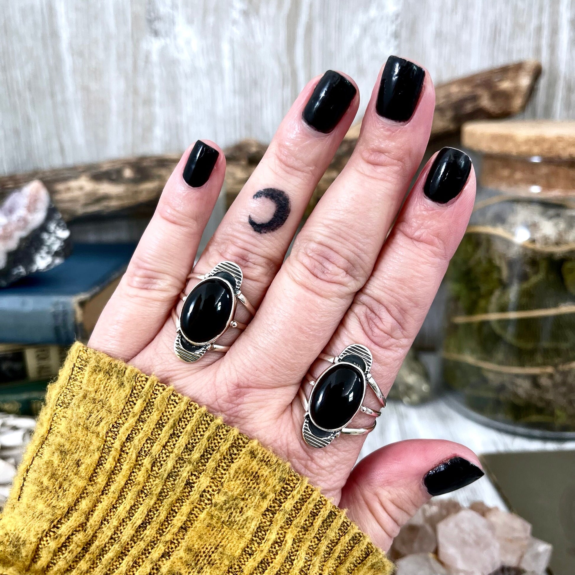 Black Onyx Ring, Black Stone Ring, Bohemian Jewelry, Bohemian Ring, boho jewelry, boho ring, crystal ring, Etsy ID: 1398368019, FOXLARK- RINGS, Gothic Jewelry, gypsy ring, Jewelry, Moon Jewelry, Moon Ring, Rings, Statement Rings, Witch Jewelry, Witchy Jew