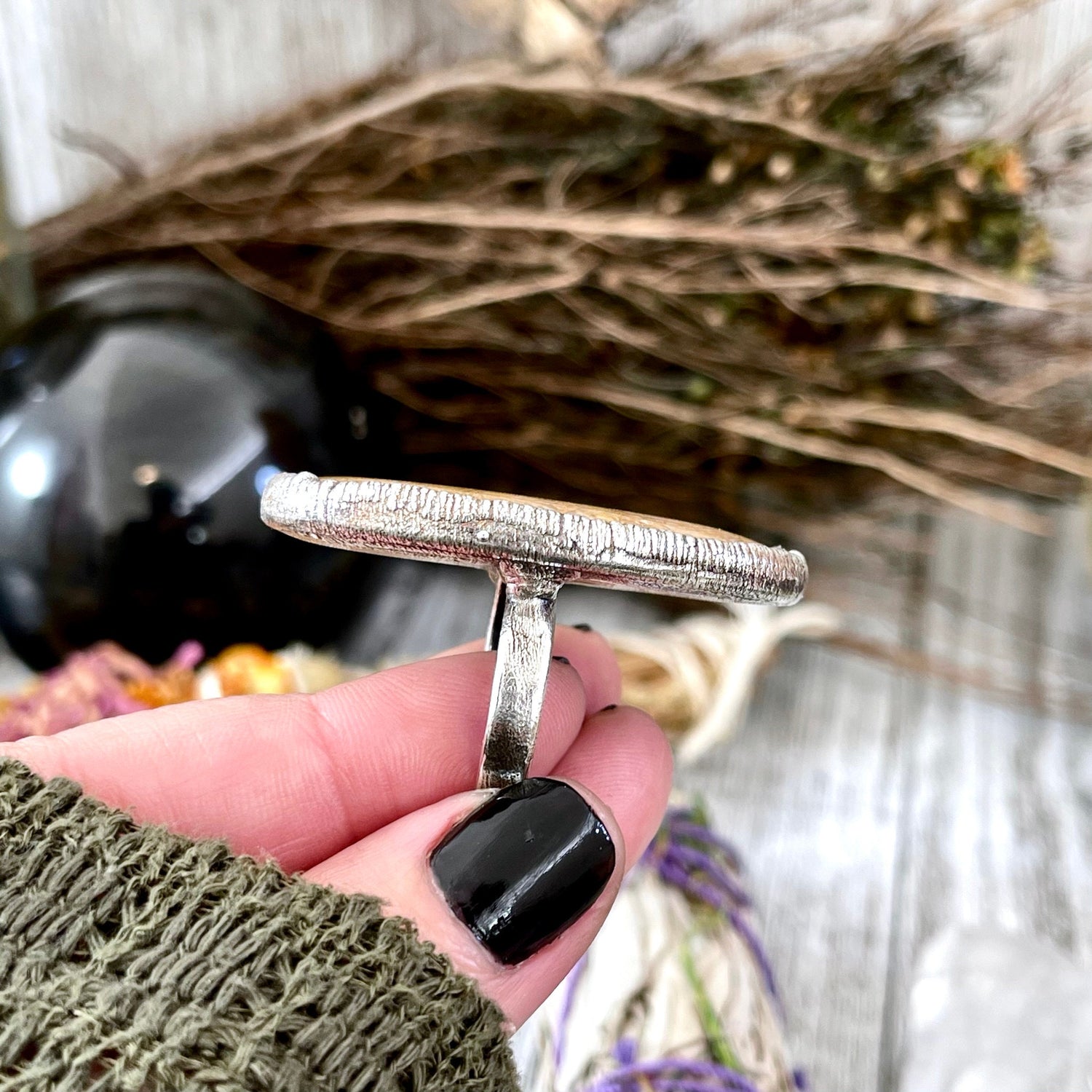 Size 9.5 Fossilized Coral Silver Statement Ring in Fine Silver / Foxlark Collection - One of a Kind