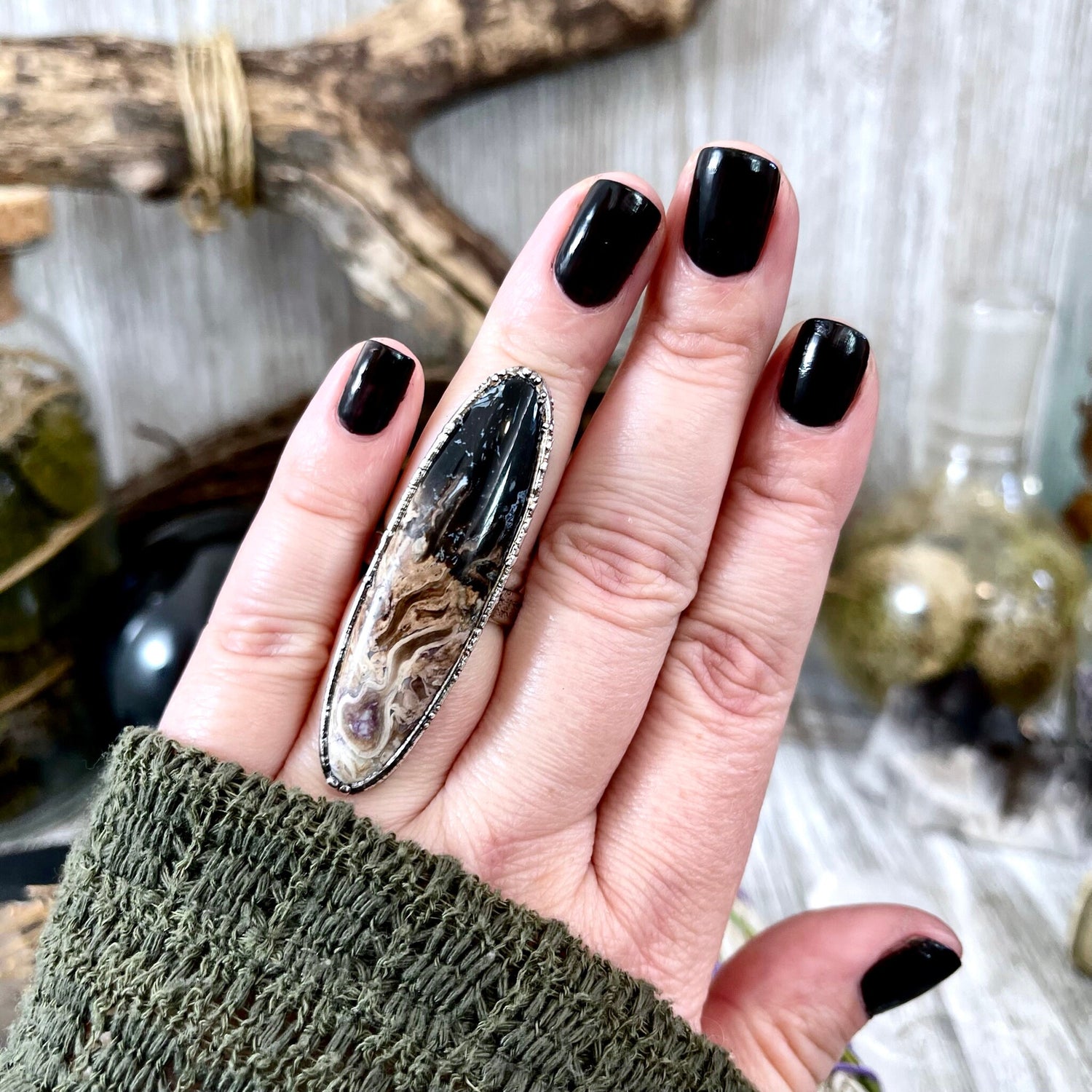 Unique Size 6.5 Large Fossilized Palm Root Statement Ring in Fine Silver / Foxlark Collection - One of a Kind