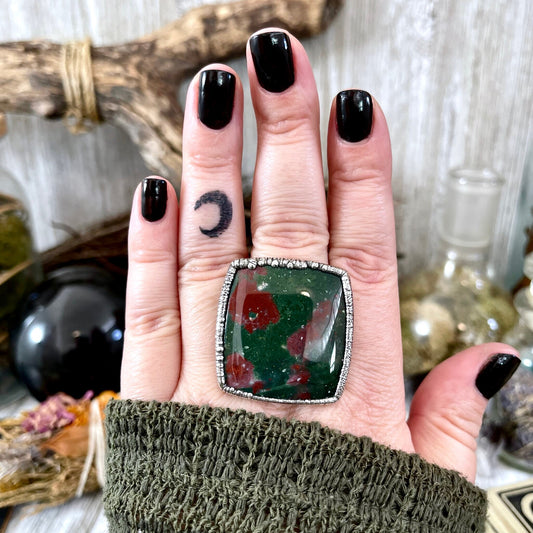 Big Size 11 Natural Bloodstone Statement Ring In Fine Silver / Foxlark Collection - One of a Kind