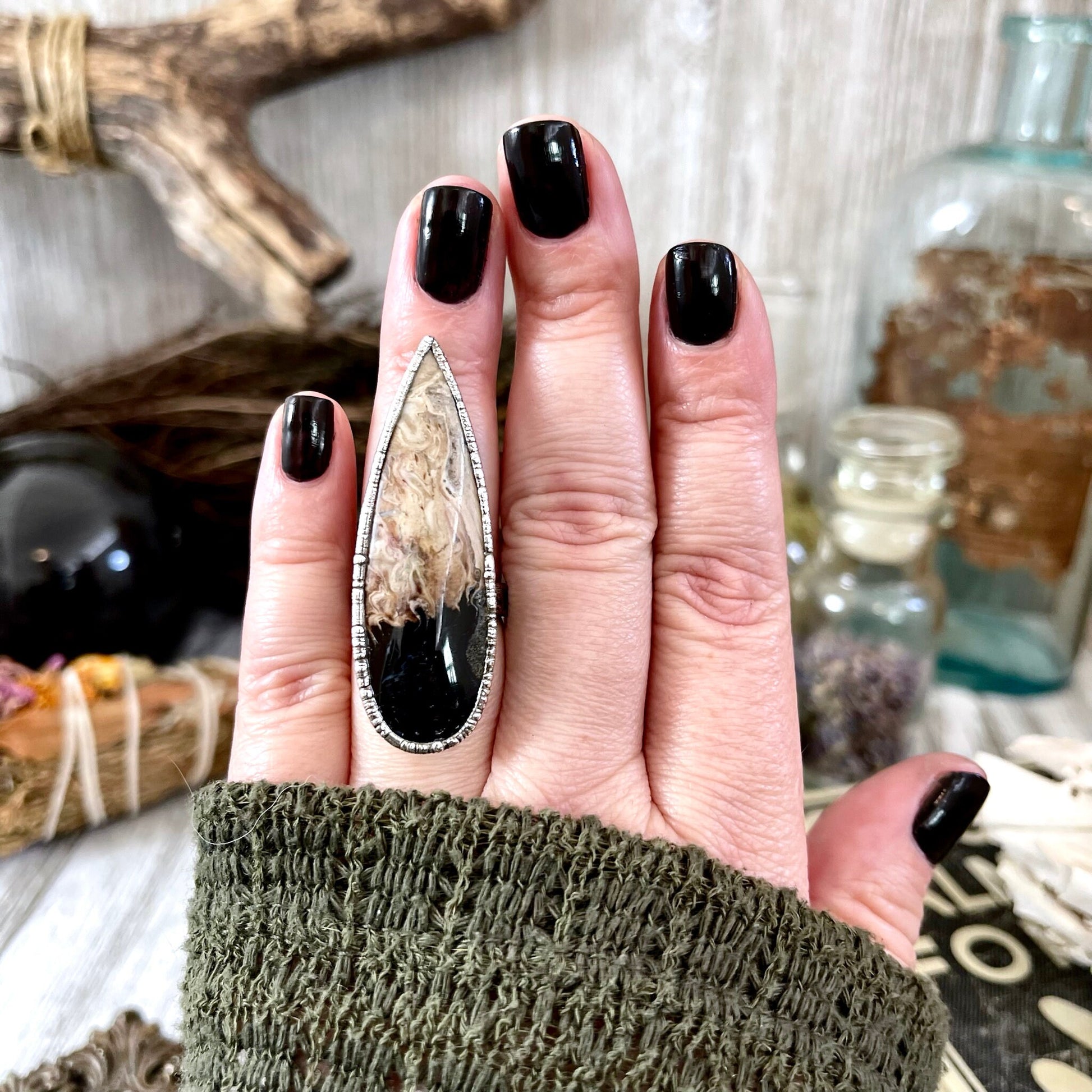 Unique Size 7 Large Fossilized Palm Root Statement Ring in Fine Silver / Foxlark Collection - One of a Kind.
