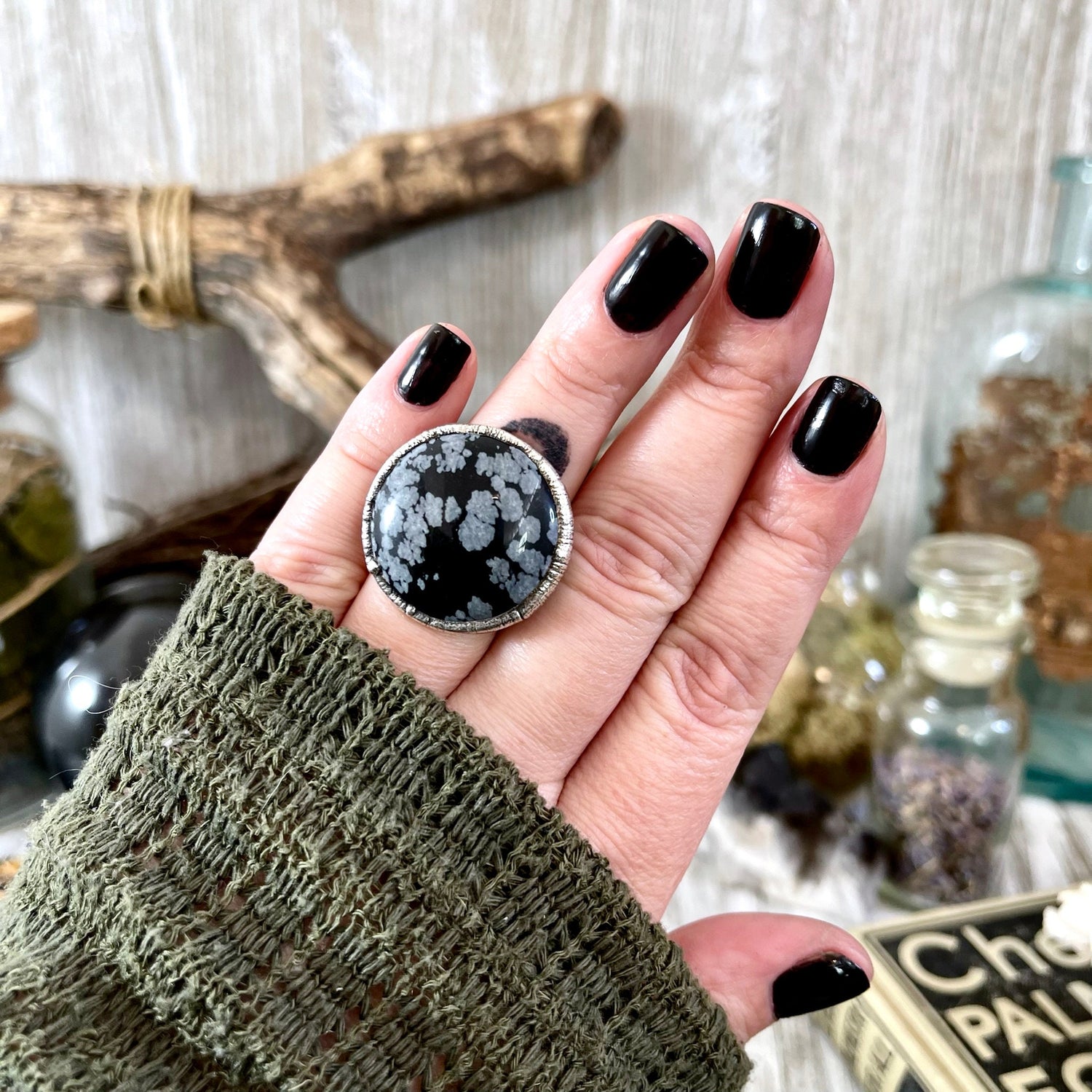 Size 6.5 Snowflake Obsidian Ring in Fine Silver / Foxlark Collection - One of a Kind