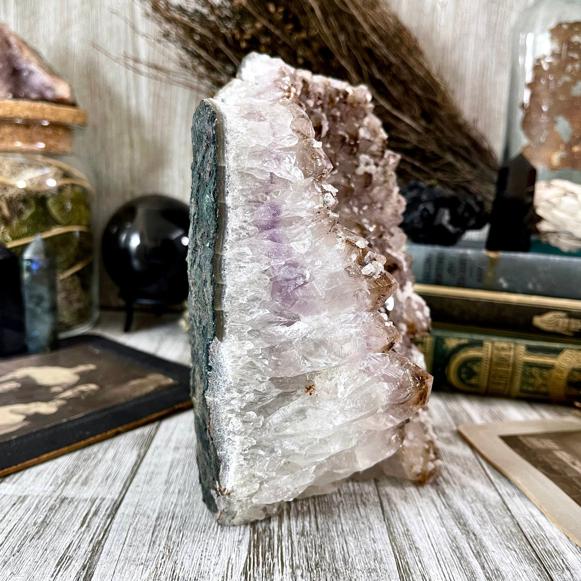 Large Self Standing Druzy Purple Amethyst Geode Crystal Cluster with Calcite / FoxlarkCrystals.