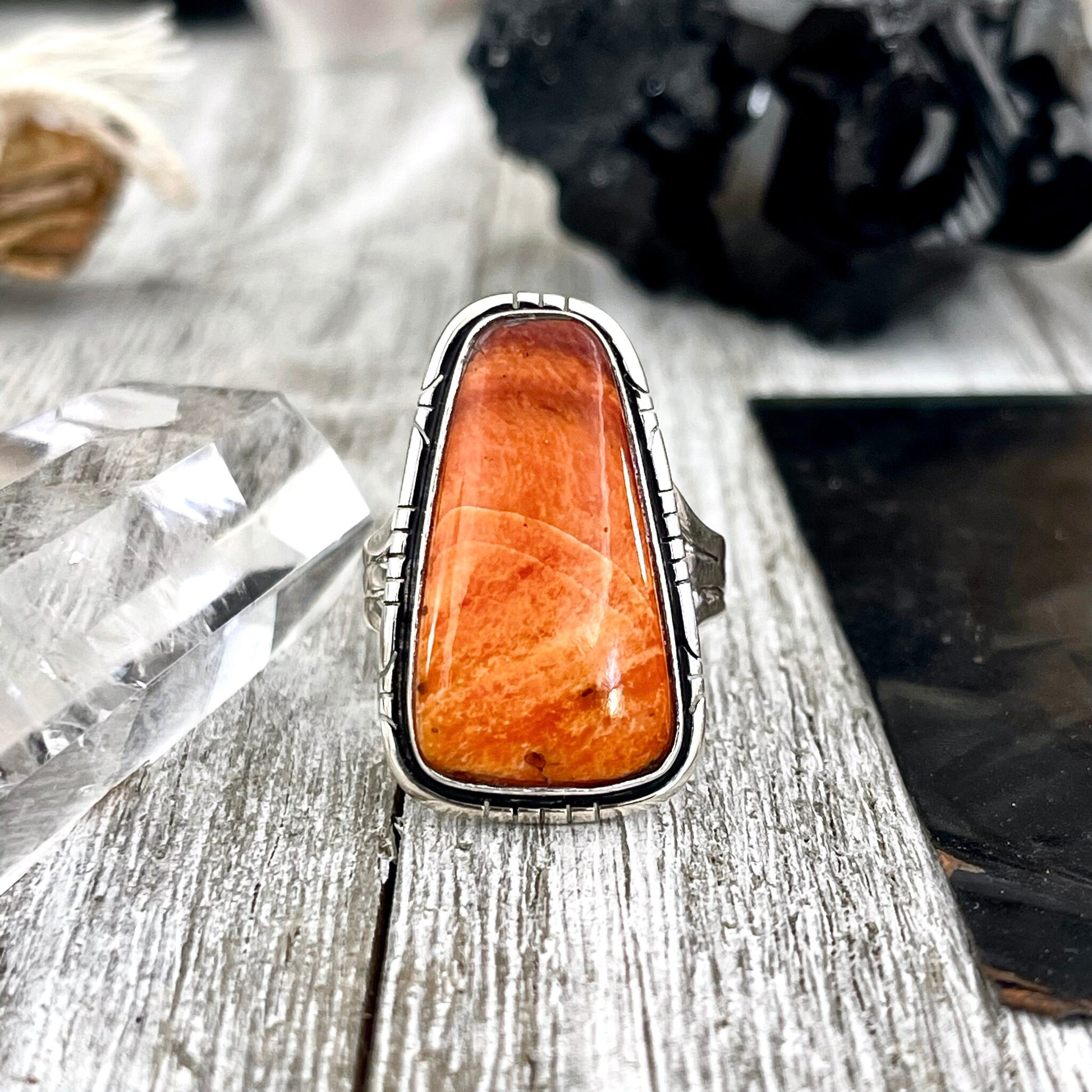 Size 9 Stunning Spiny Oyster Statement Ring Set in Sterling Silver / Curated by FOXLARK Collection - Foxlark Crystal Jewelry
