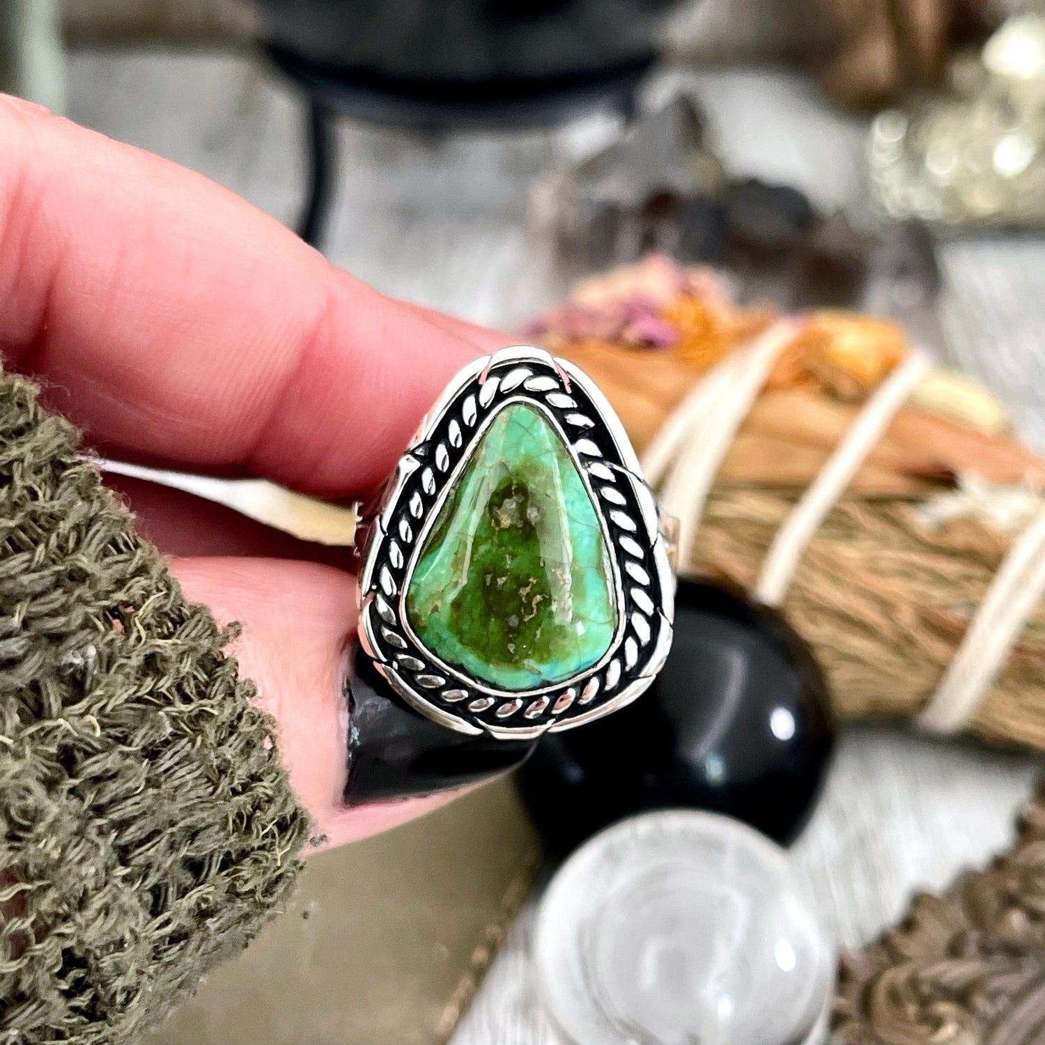 Size 9 Sonora Gold Turquoise Statement Ring Set in Sterling Silver / Curated by FOXLARK Collection