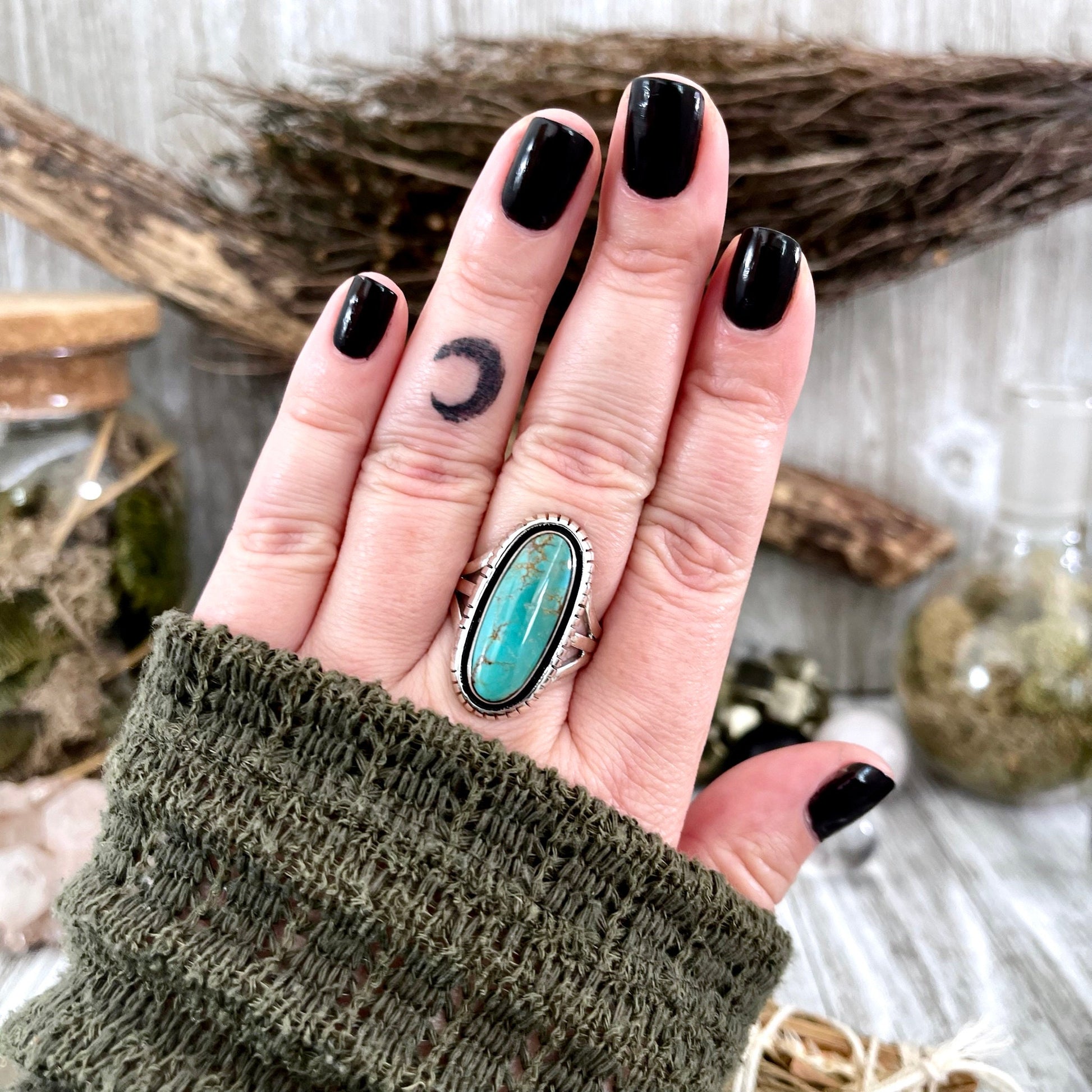 Size 9.5 Kingman Turquoise Statement Ring Set in Thick Sterling Silver / Curated by FOXLARK Collection - Foxlark Crystal Jewelry